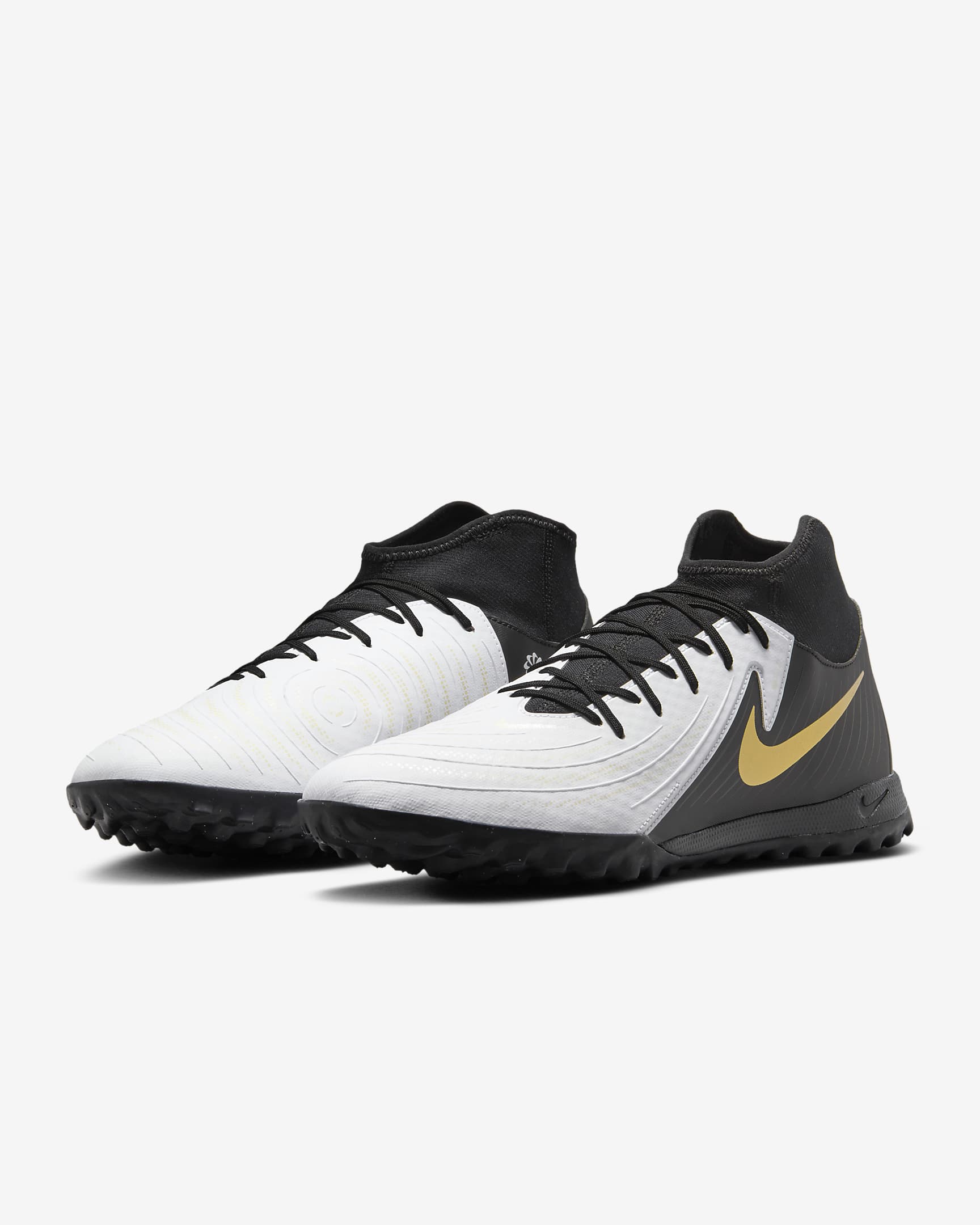 Nike Phantom Luna 2 Academy TF High-Top Soccer Shoes - White/Metallic Gold Coin/Black