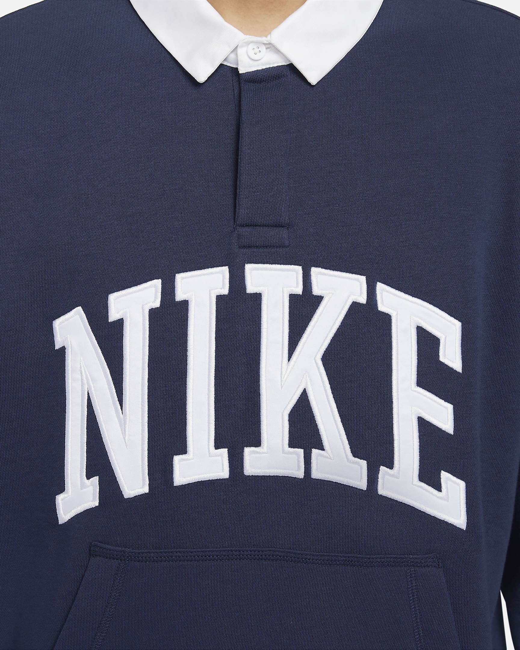 Nike Club Fleece Men's Long-Sleeve Fleece Polo - Midnight Navy/White