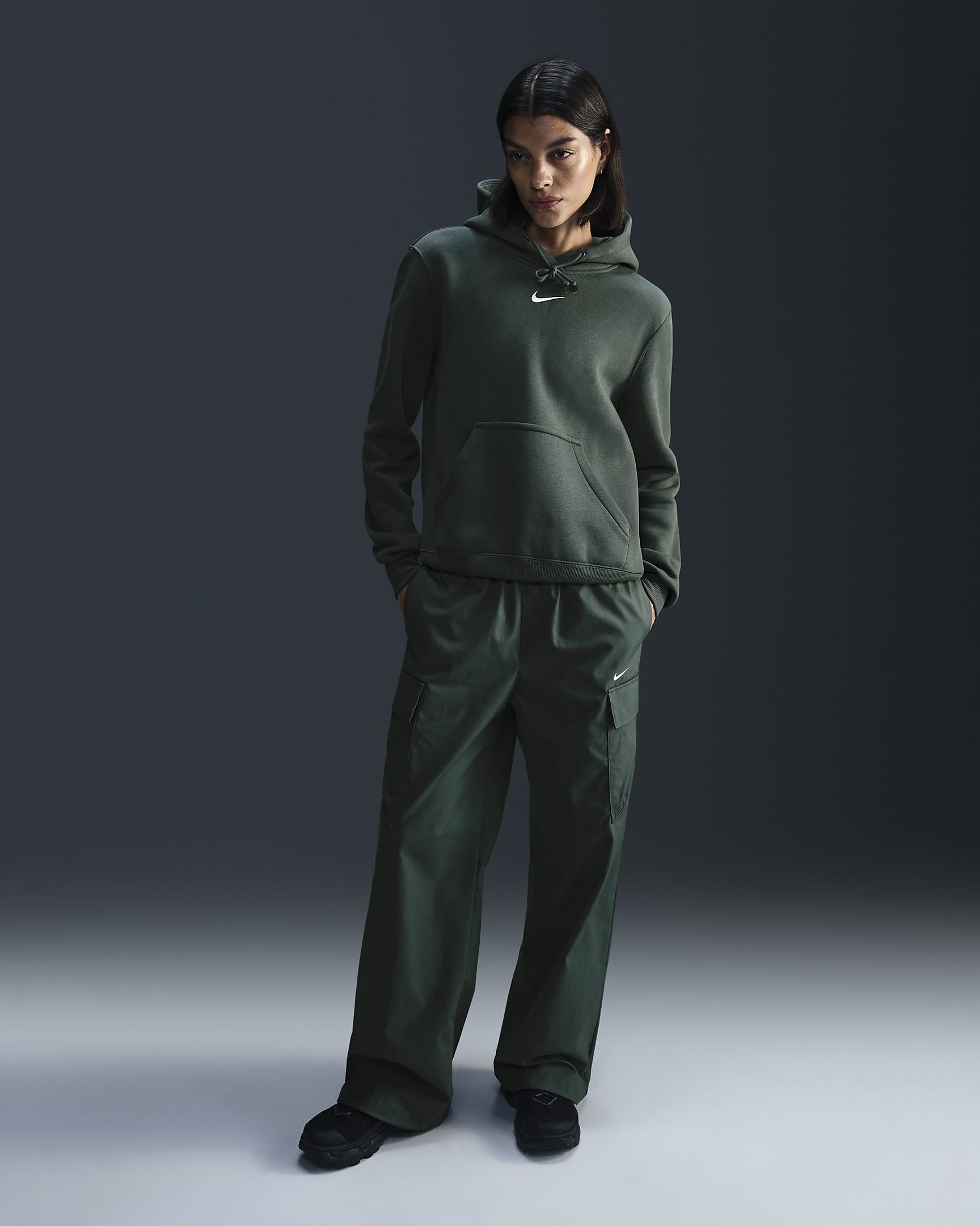 Nike Sportswear Phoenix Fleece Women's Pullover Hoodie - Vintage Green/Sail