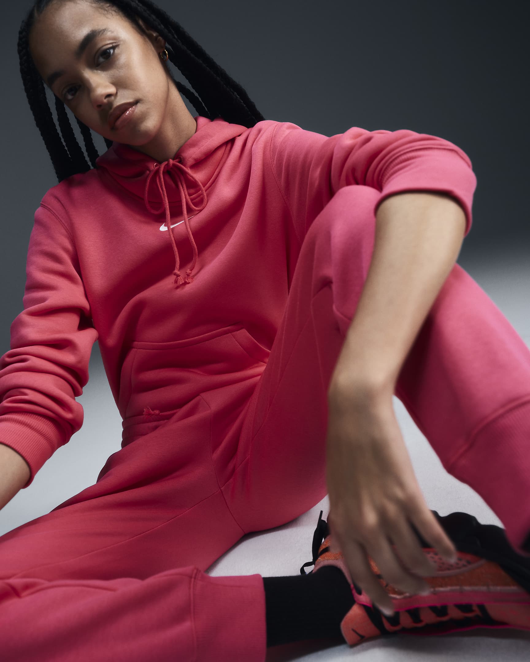 Nike Sportswear Phoenix Fleece hettegenser til dame - Aster Pink/Sail