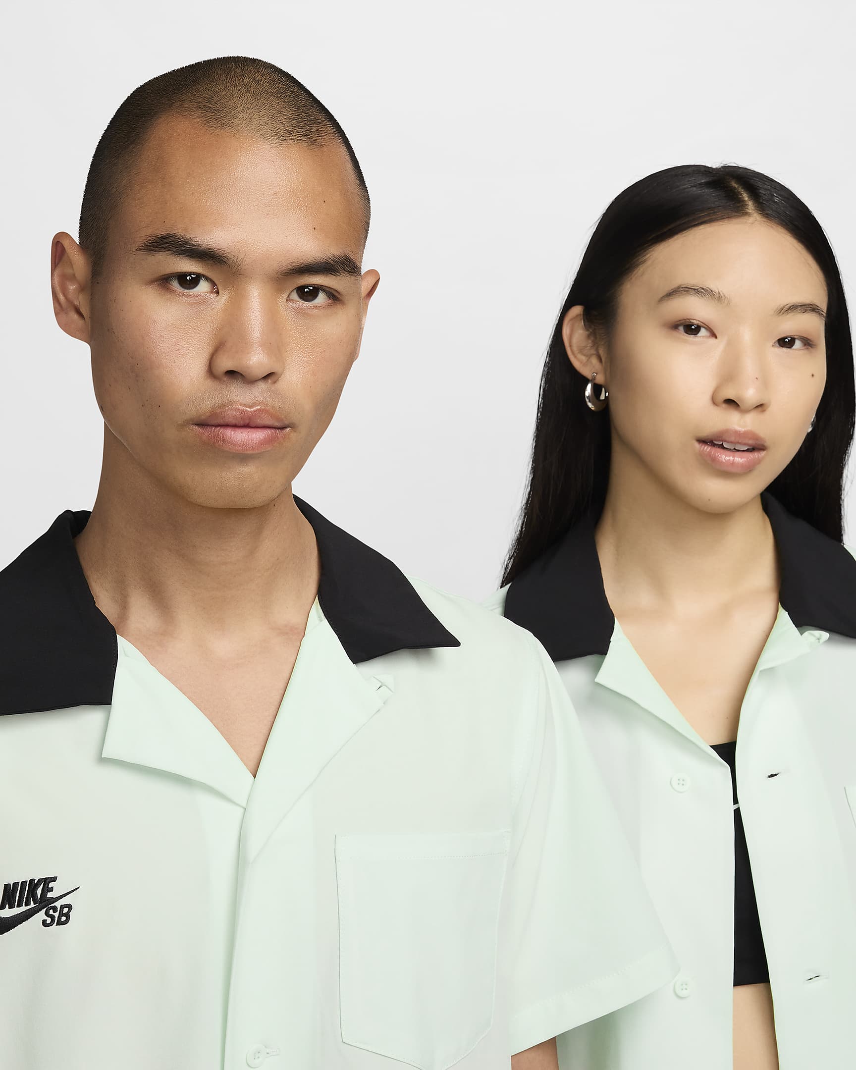 Nike SB Short-Sleeve Button-Up Skate Bowler Shirt - Barely Green/Black