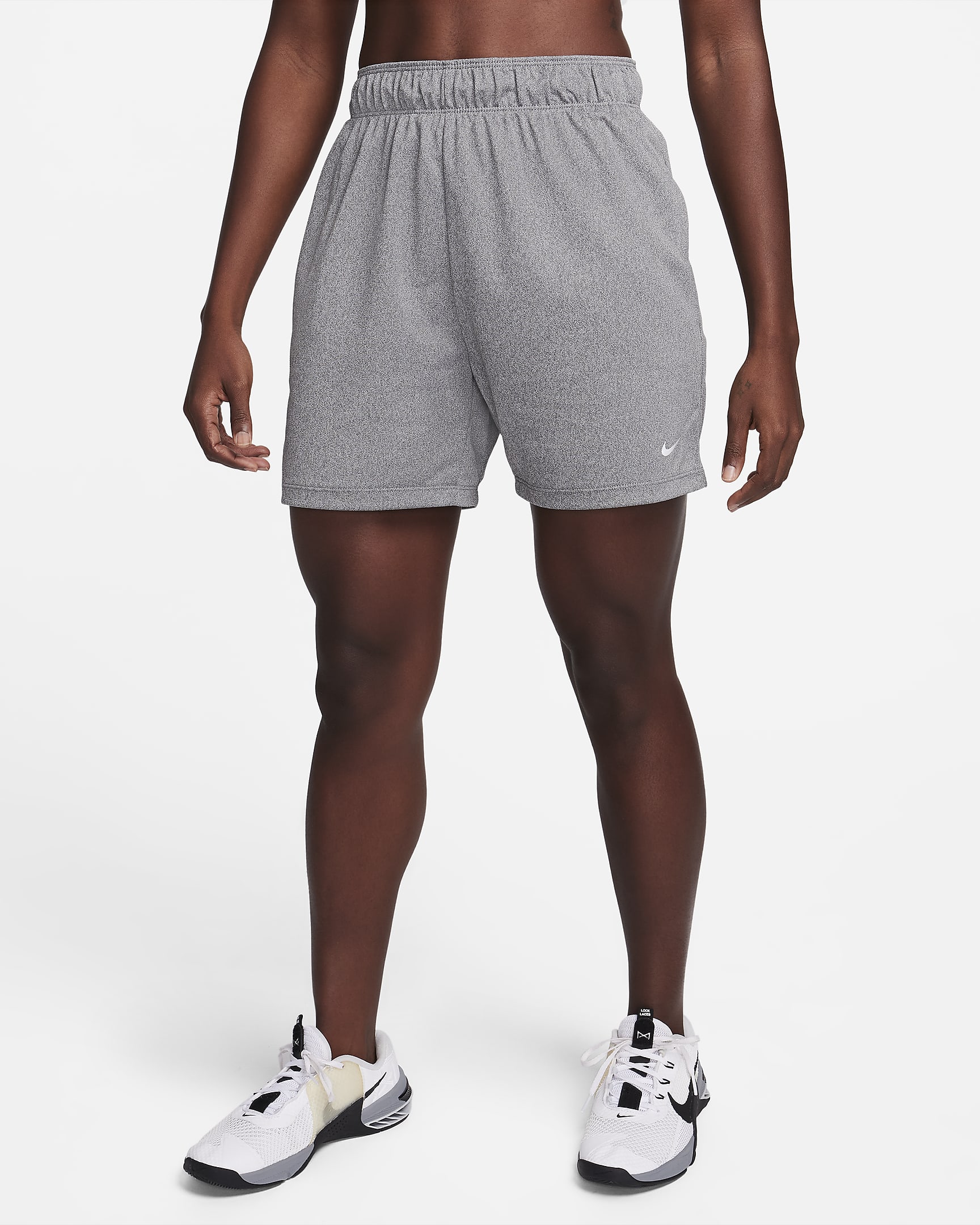Nike Attack Women's Dri-FIT Fitness Mid-Rise 5" Unlined Shorts - Iron Grey/Heather/Light Iron Ore