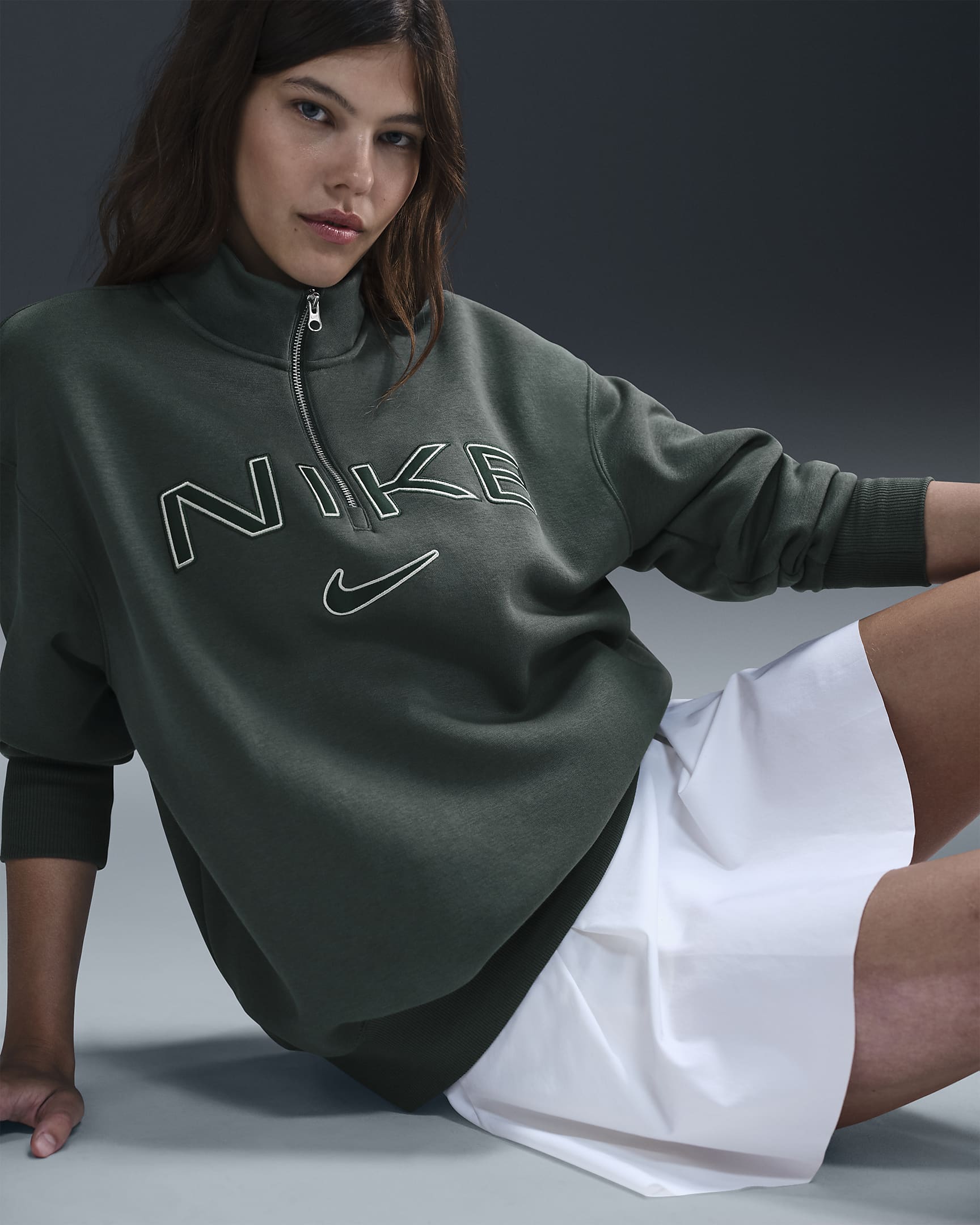 Nike Sportswear Phoenix Fleece Women's Oversized 1/4-Zip Logo Top - Vintage Green/Jade Horizon/Pro Green