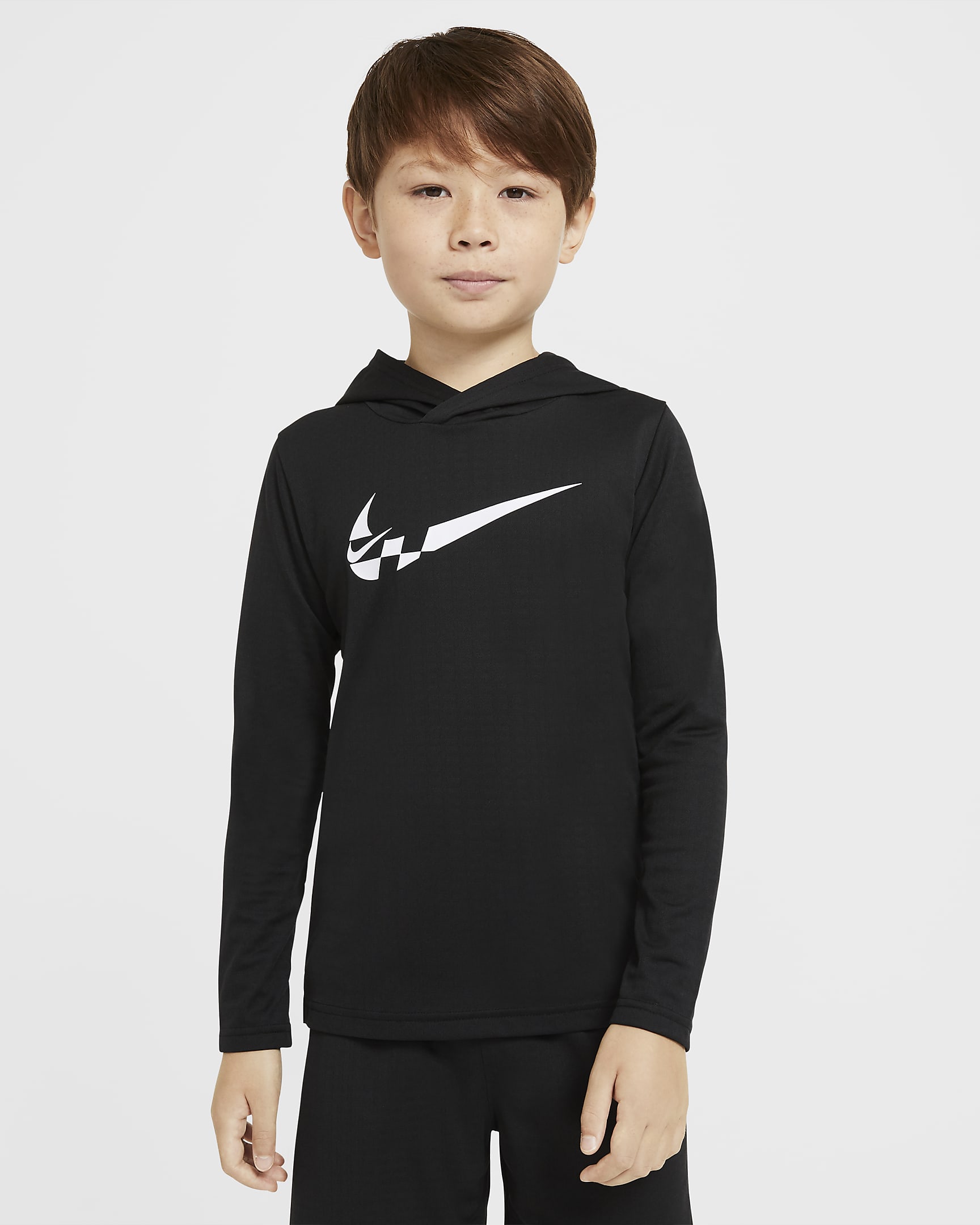 Nike Big Kids' (Boys') Long-Sleeve Hooded Training Top - Black/White