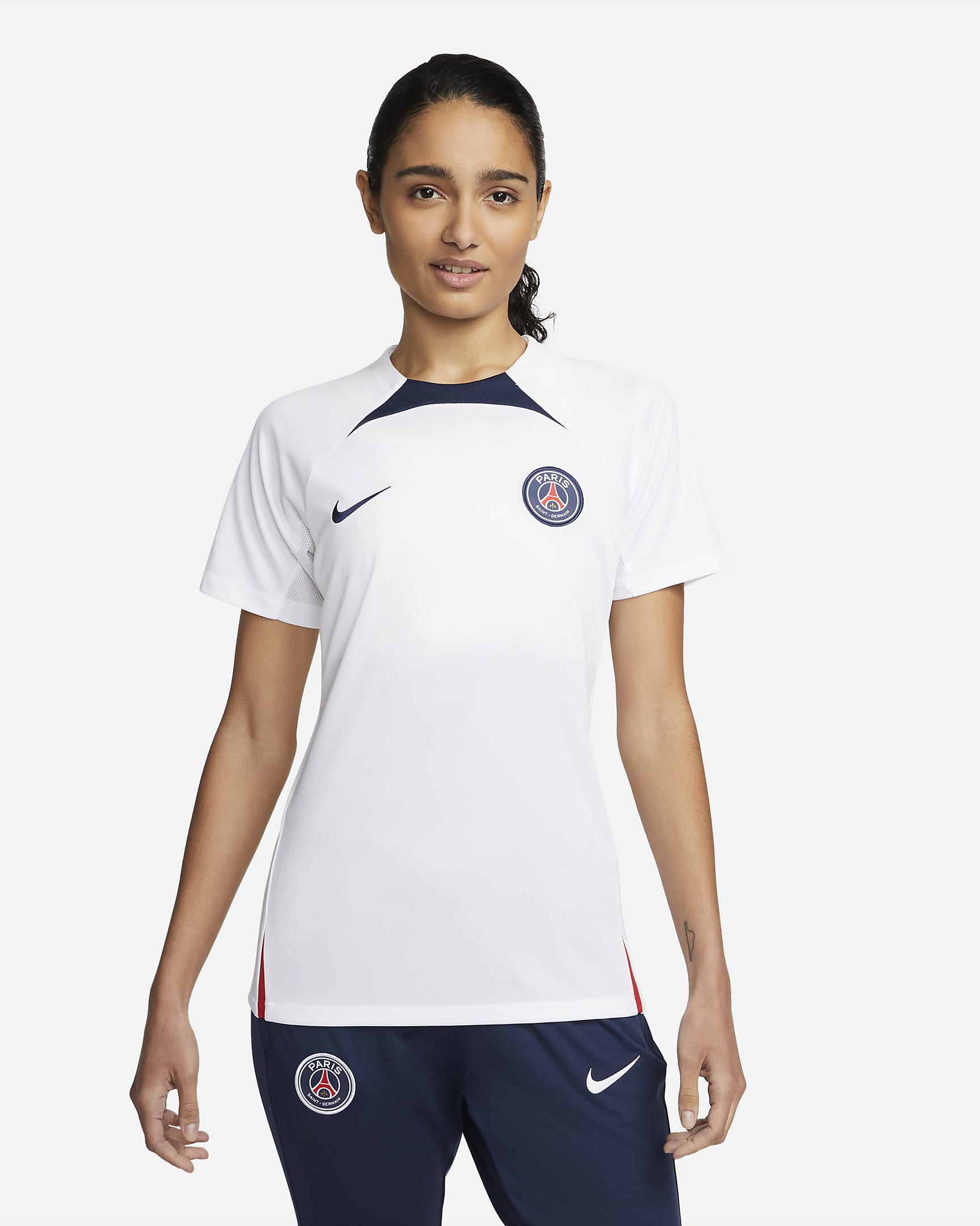 Paris Saint-Germain Strike Women's Nike Dri-FIT Short-Sleeve Soccer Top - White/Midnight Navy/University Red/Midnight Navy