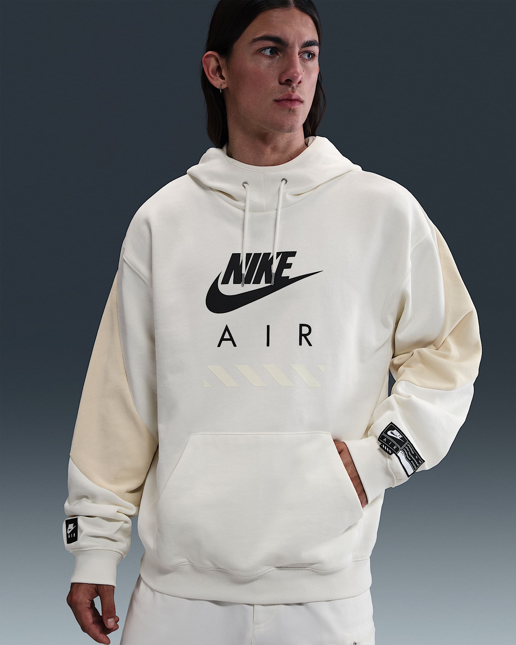 Sudadera con gorro sin cierre de tejido Fleece para hombre Nike Air - Vela/Caqui claro/Negro