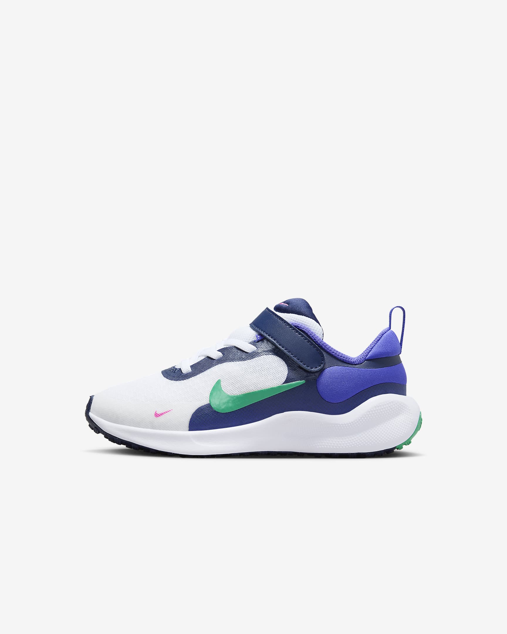 Nike Revolution 7 Younger Kids' Shoes - White/Persian Violet/Midnight Navy/Stadium Green