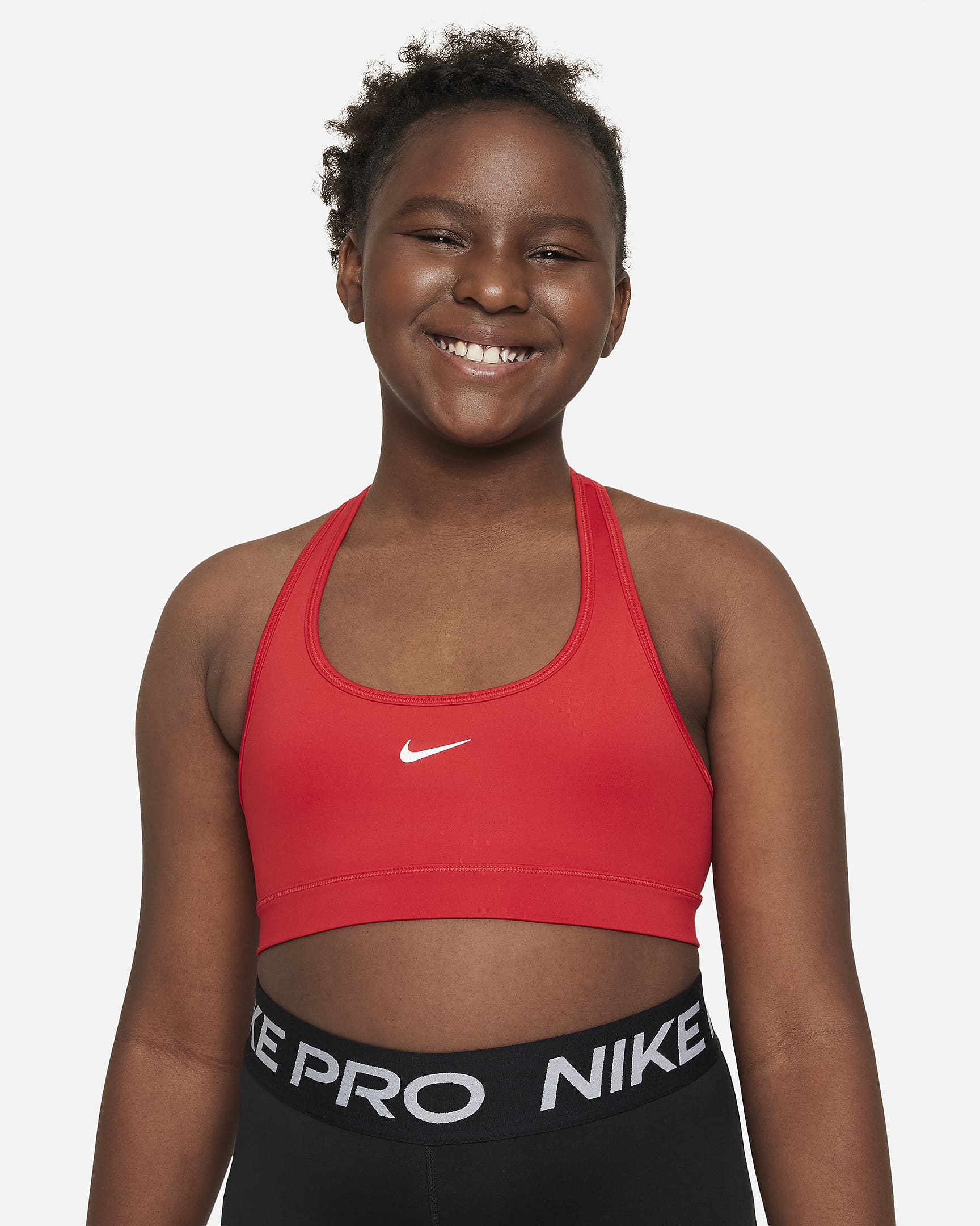 Bra deportivo para niñas talla grande Nike Swoosh (talla extendida) - Rojo universitario/Blanco