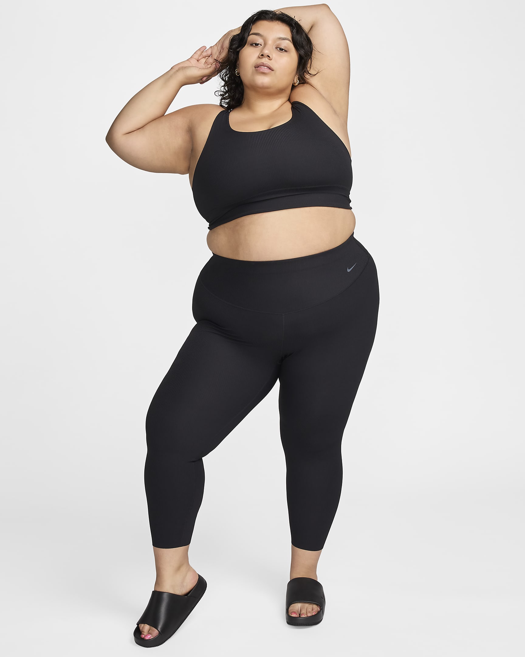 Nike Zenvy Rib Women's Gentle-Support High-Waisted 7/8 Leggings (Plus Size) - Black/Black