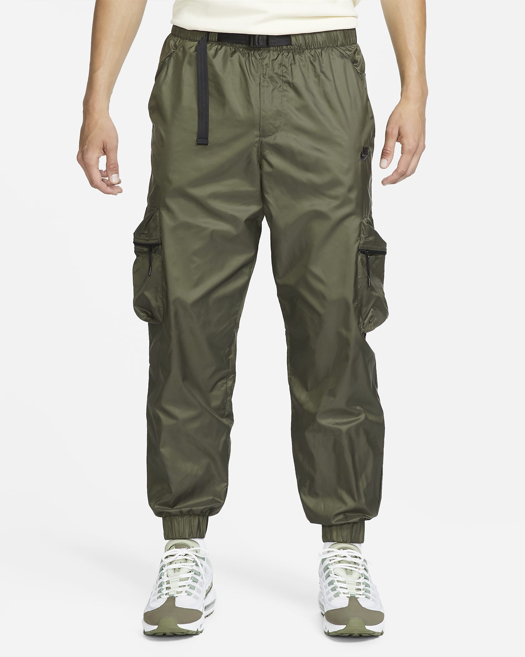 Męskie spodnie z tkaniny z podszewką Nike Tech - Cargo Khaki/Czerń