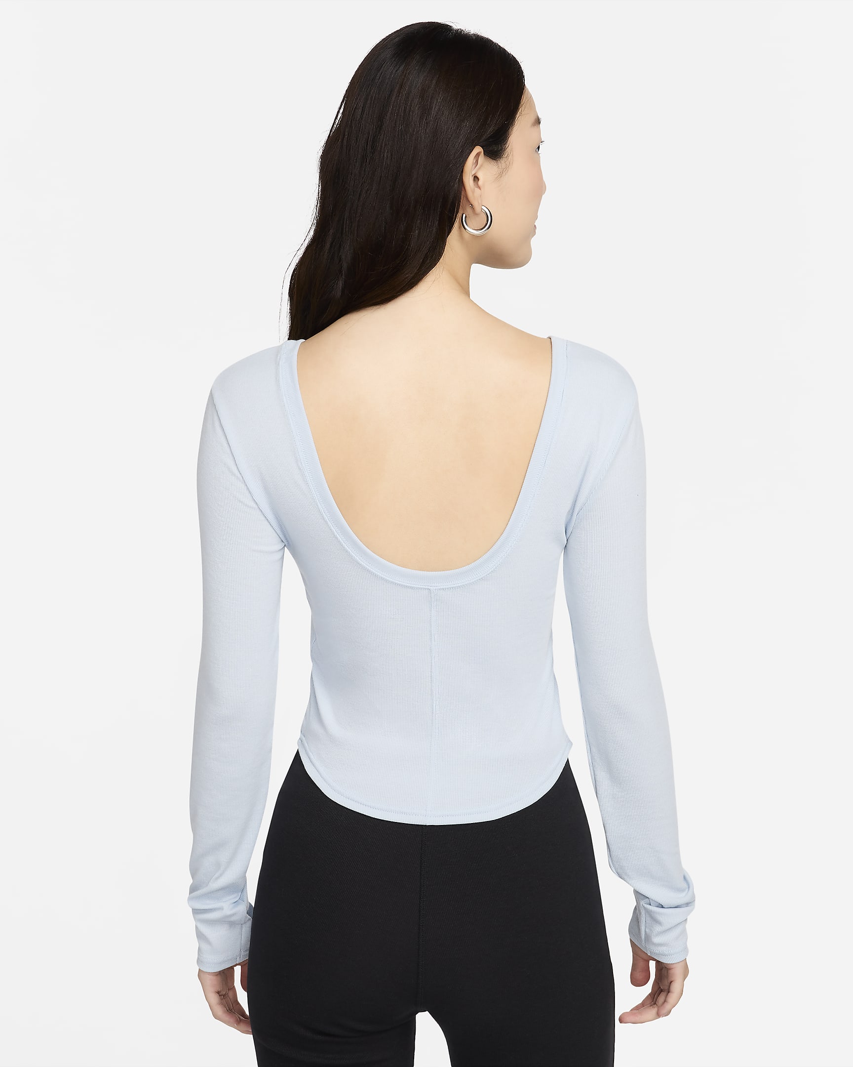 Nike Sportswear Chill Knit Women's Tight Scoop-Back Long-Sleeve Mini-Rib Top - Light Armoury Blue/Sail