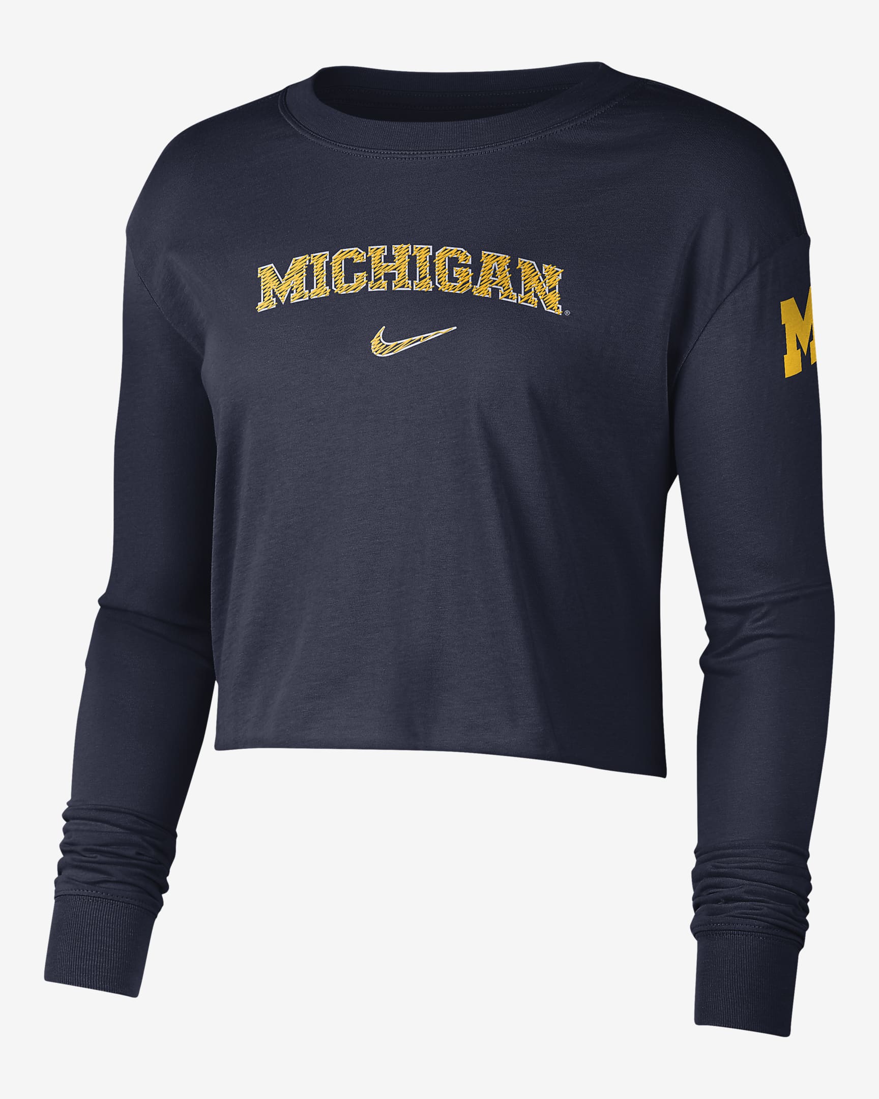 Nike College (Michigan) Women's Cropped Long-Sleeve T-Shirt - College Navy