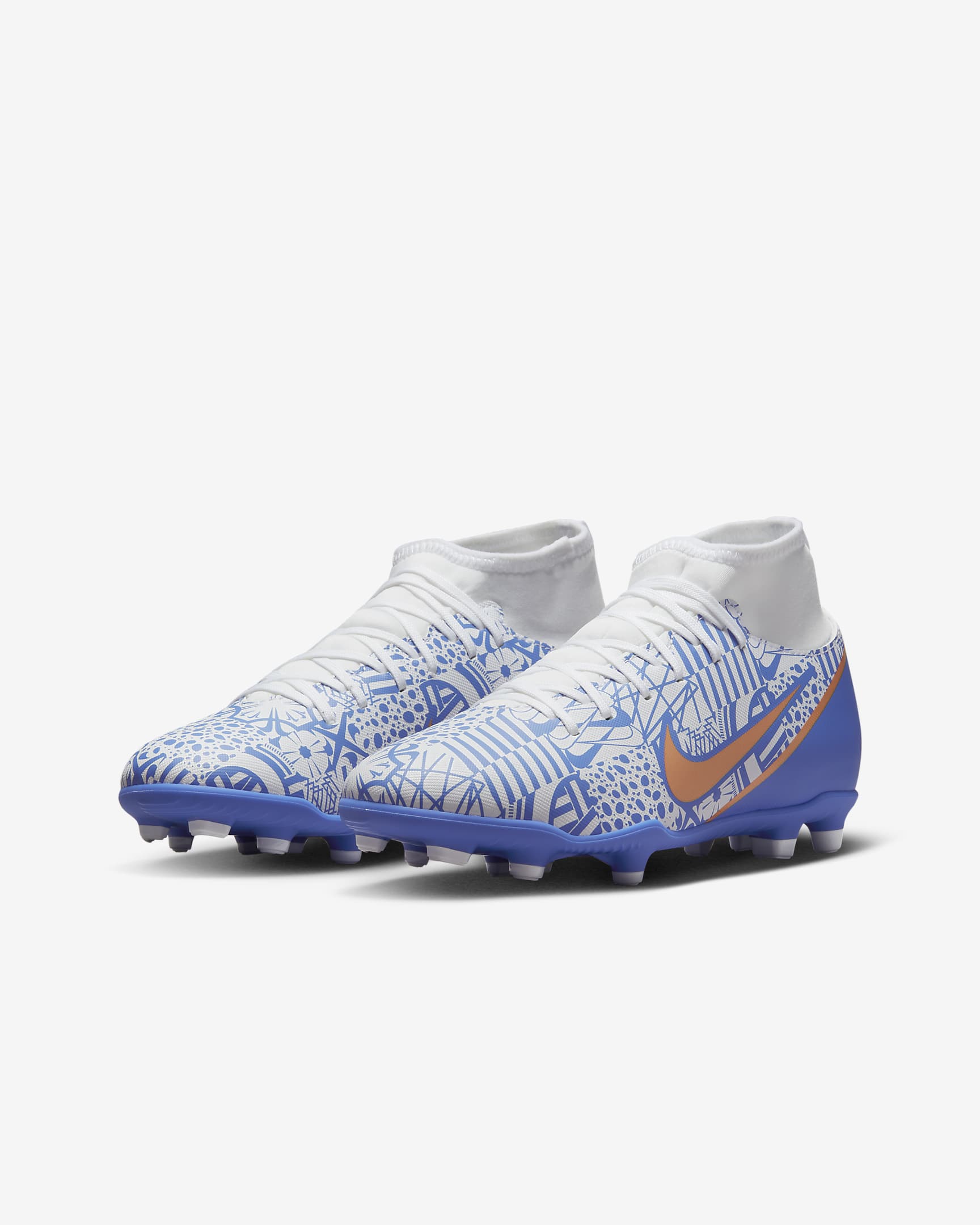 Nike Jr. Mercurial Superfly 9 Club CR7 MG Younger/Older Kids' Multi-Ground Football Boots - White/Concord/Medium Blue/Metallic Copper