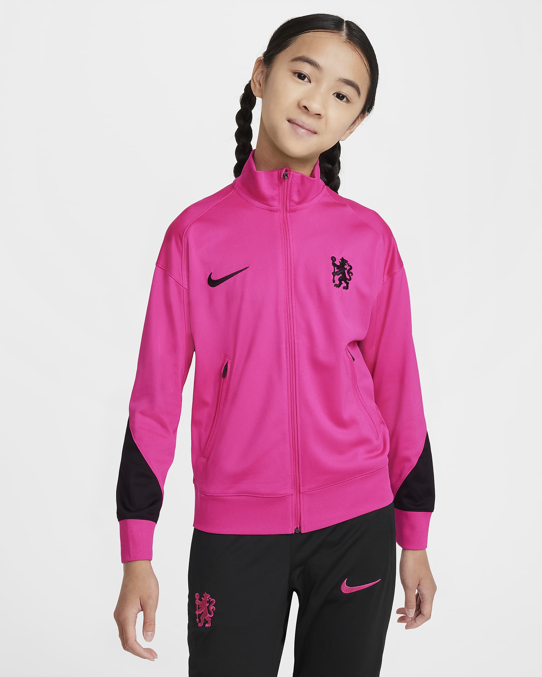 Tuta in maglia Nike Football Dri-FIT Chelsea FC Strike per ragazzo/a – Terza - Pink Prime/Nero/Nero/Nero