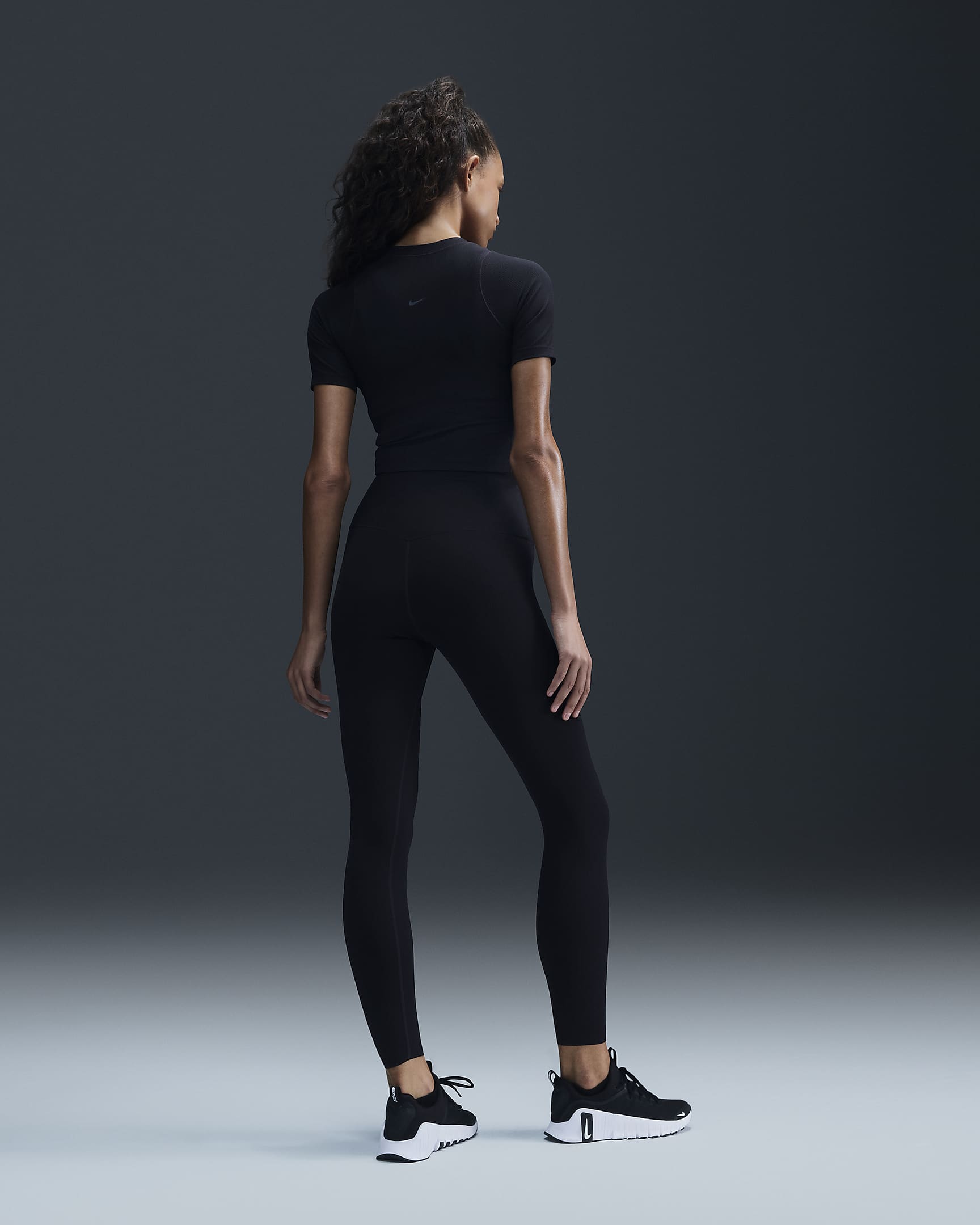 Nike Zenvy Rib 7/8-Leggings mit sanftem Halt und hohem Taillenbund für Damen - Schwarz/Schwarz