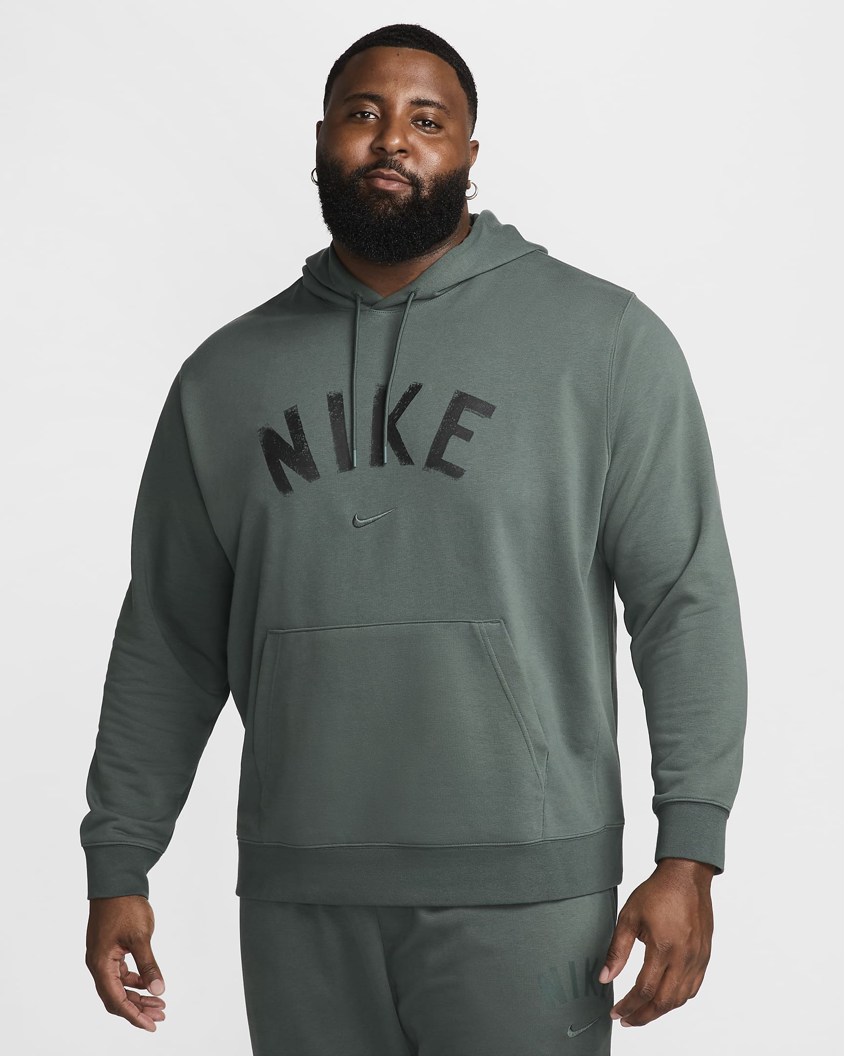 Nike Swoosh Men's Dri-FIT French Terry Pullover Fitness Hoodie - Vintage Green/Vintage Green/Heather/Black