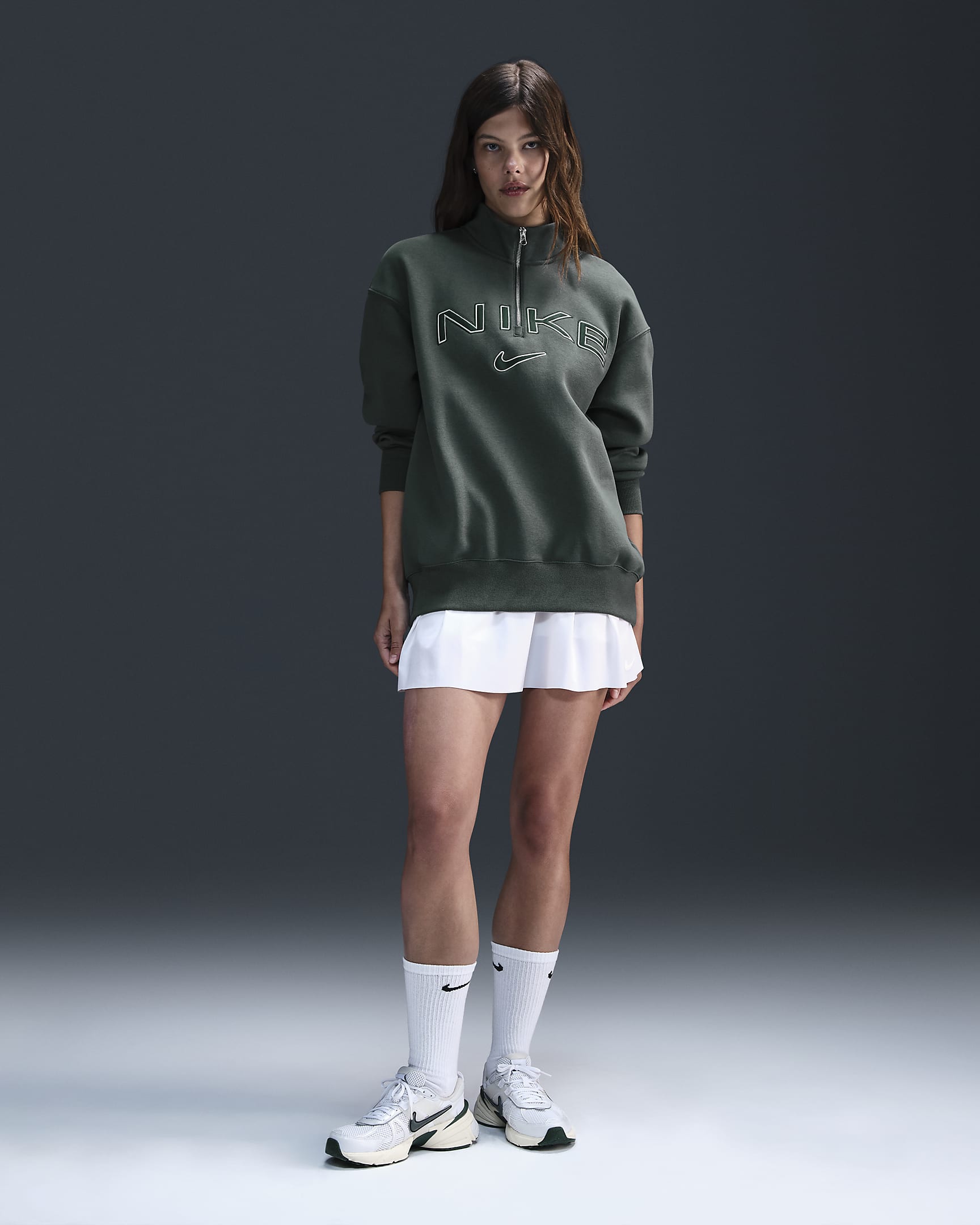 Nike Sportswear Phoenix Fleece Women's Oversized 1/4-Zip Logo Top - Vintage Green/Jade Horizon/Pro Green