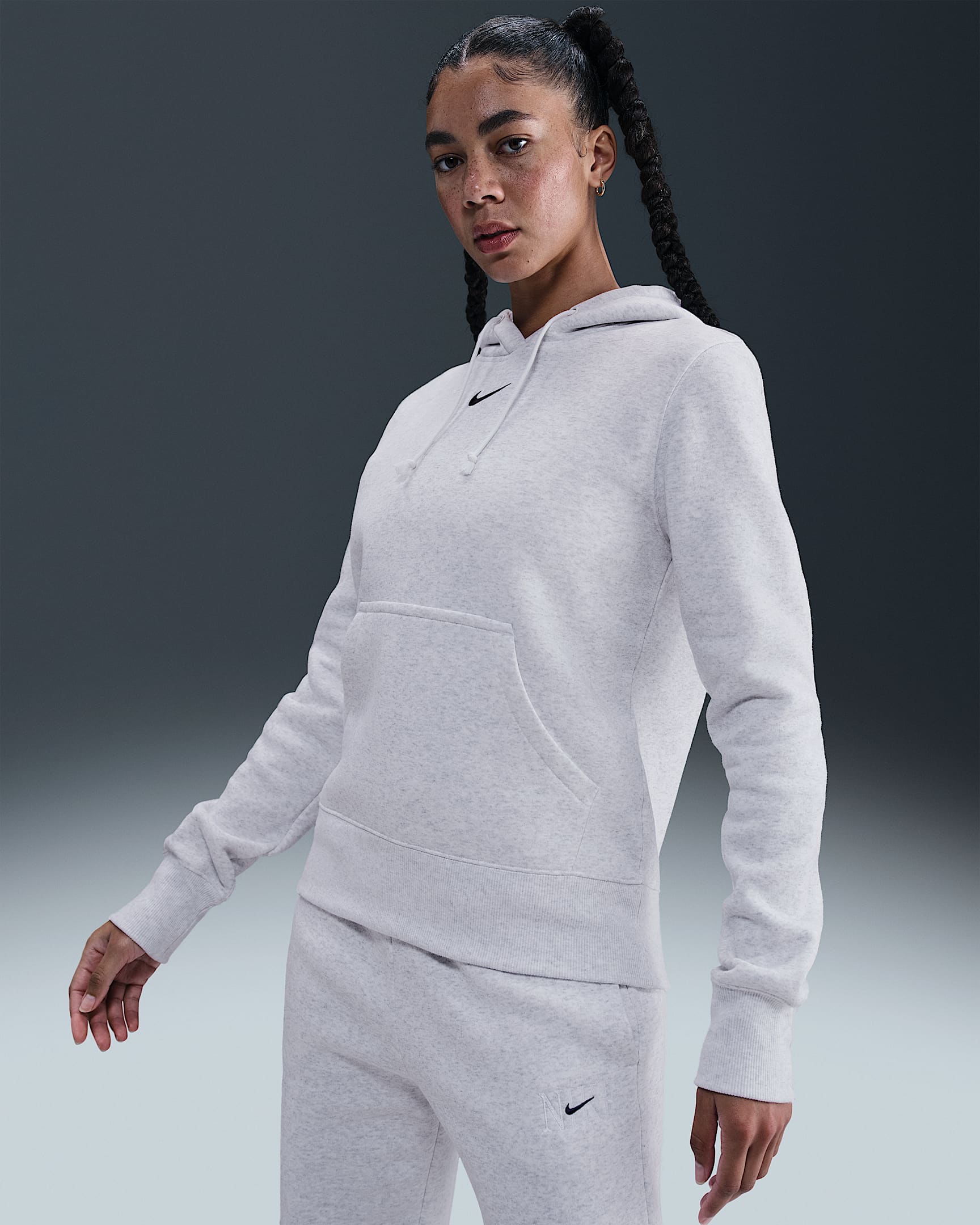 Nike Sportswear Phoenix Fleece Women's Pullover Hoodie - Birch Heather/Black