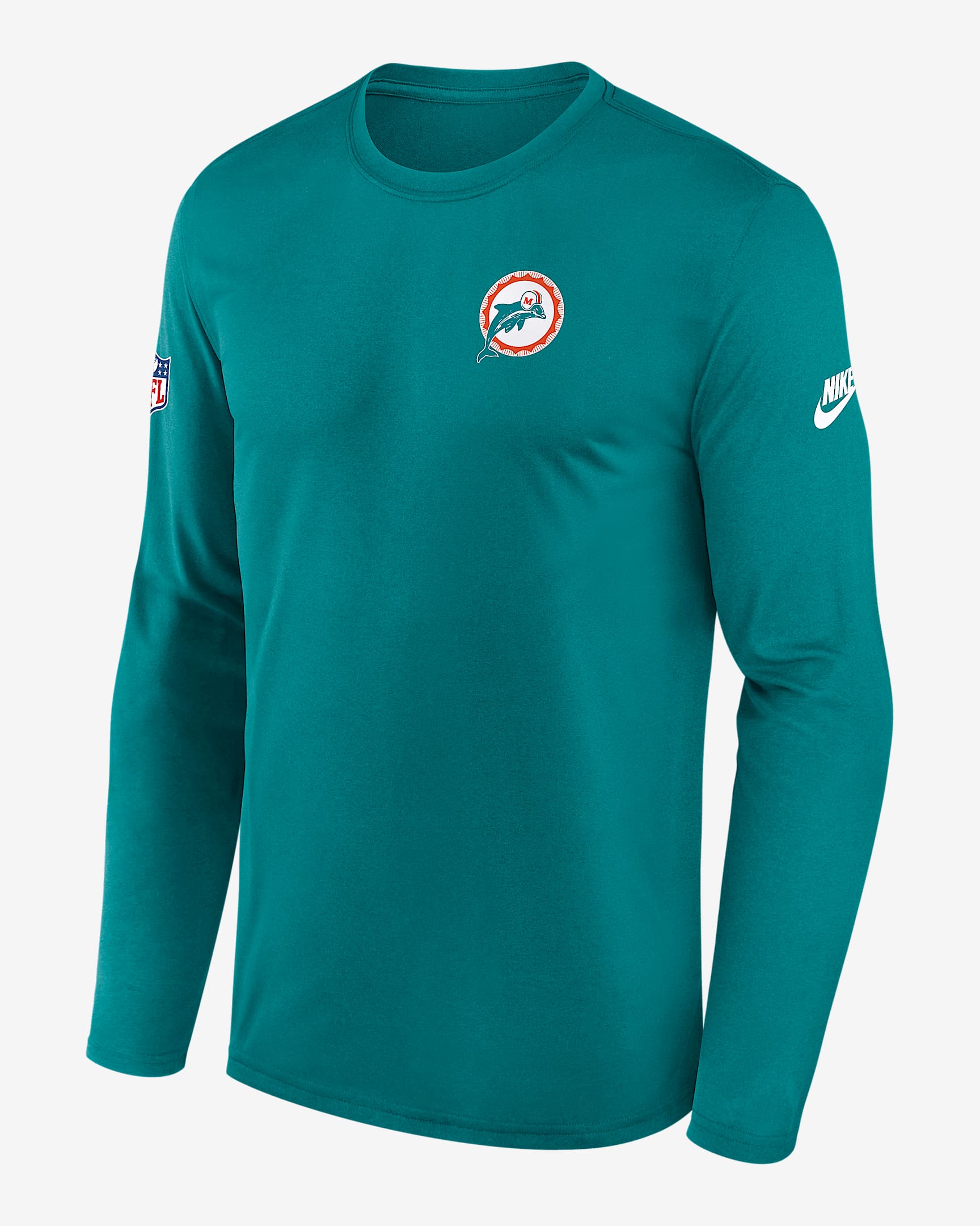 Miami Dolphins Alt Legend Small Logo Men's Nike Dri-FIT NFL Long-Sleeve T-Shirt - Aqua