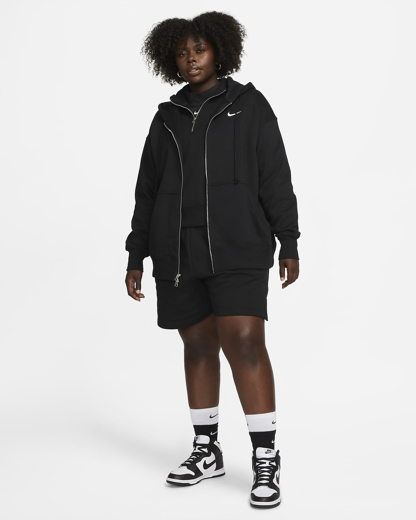 Nike Sportswear Phoenix Fleece Women's Oversized Full-Zip Hoodie (Plus Size) - Black/Sail