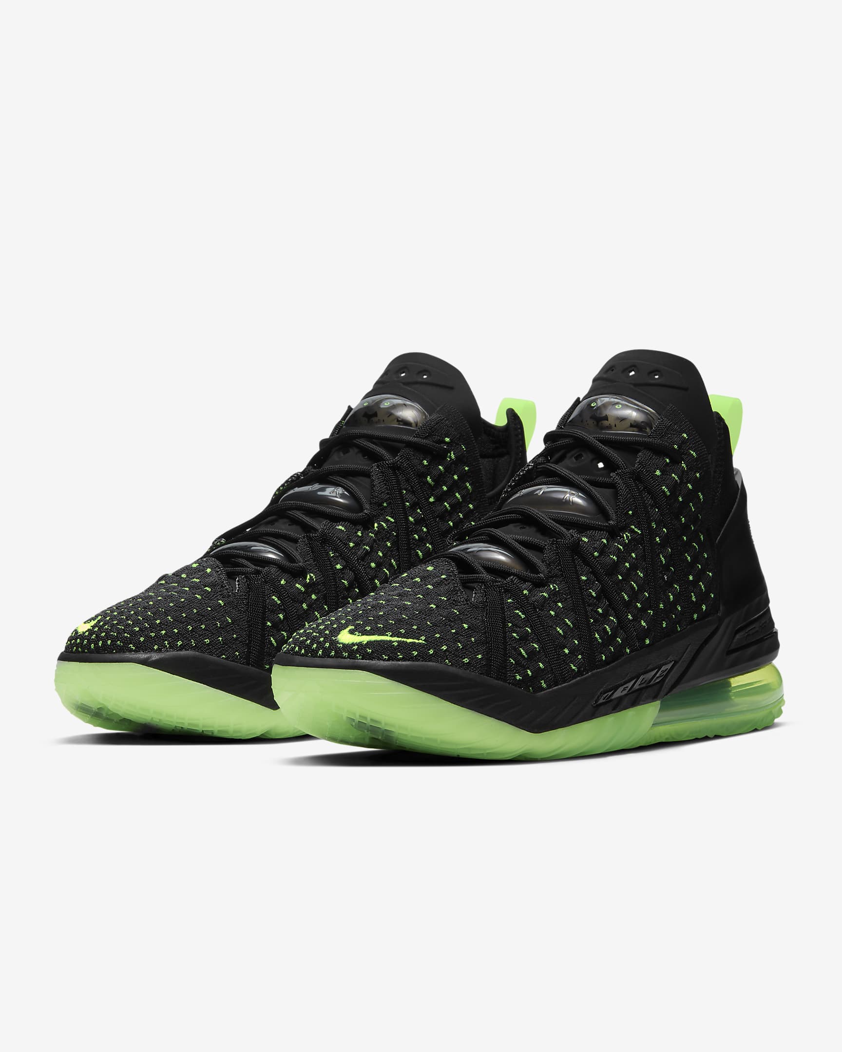 Calzado de básquetbol LeBron 18 "Black/Electric Green" - Negro/Negro/Verde eléctrico