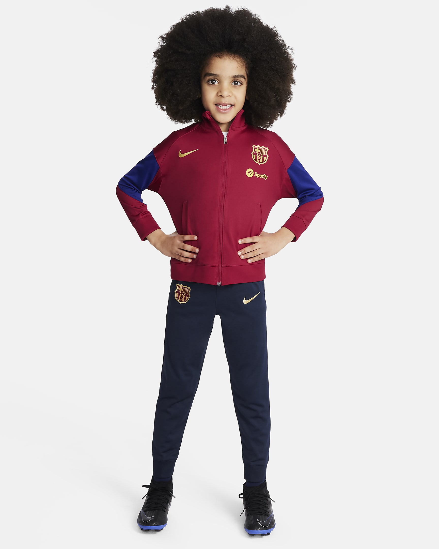 FC Barcelona Strike Nike Dri-FIT strikket fotballtracksuit til små barn - Noble Red/Deep Royal Blue/Obsidian/Club Gold