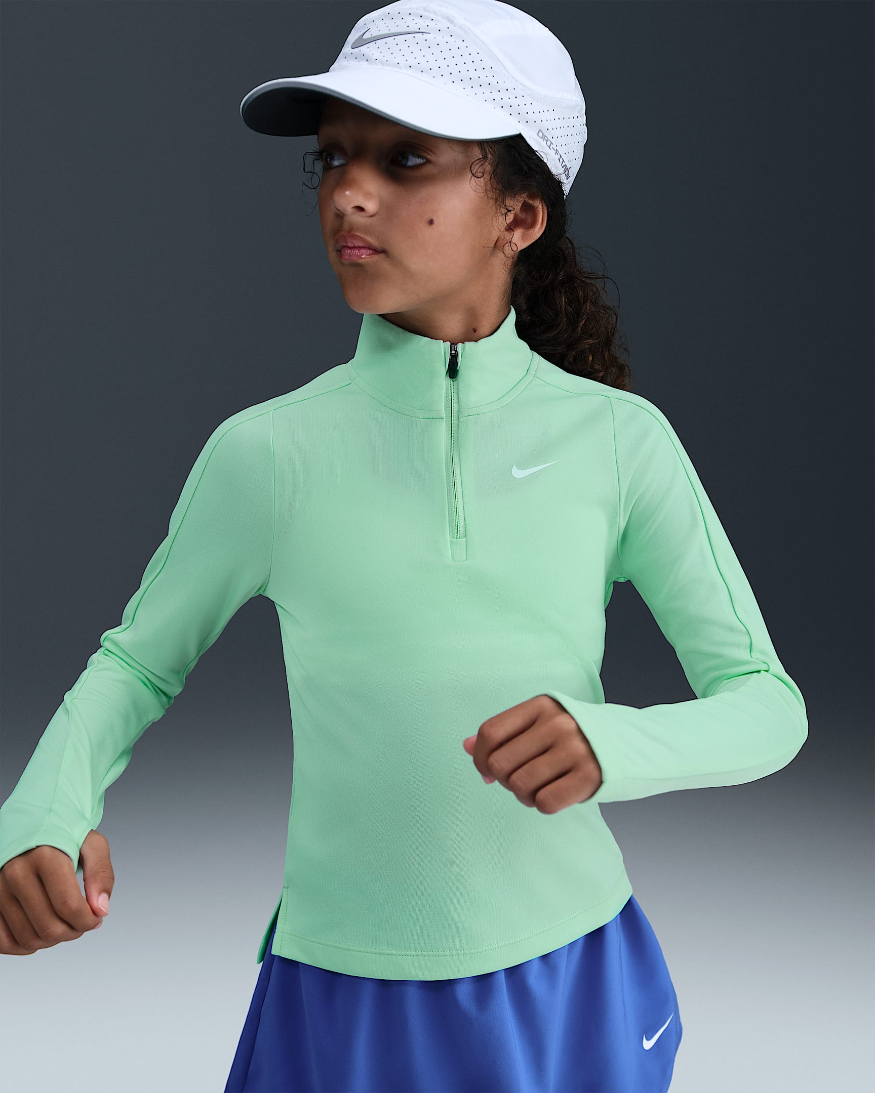 Nike Part superior de màniga llarga amb cremallera d'un quart Dri-FIT - Nena - Mint Foam/Blanc