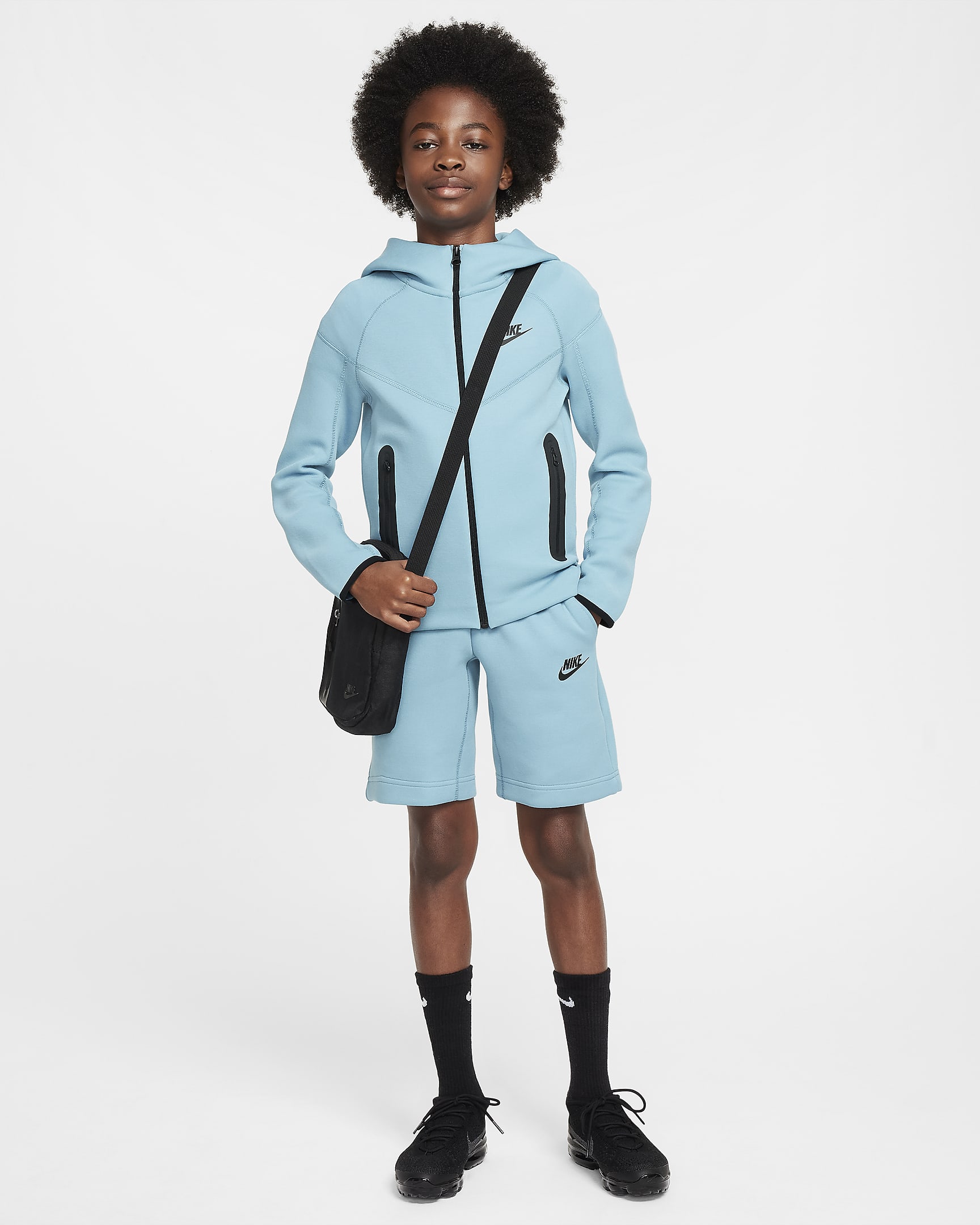 Nike Tech Fleece Older Kids' (Boys') Shorts - Denim Turquoise/Black/Black