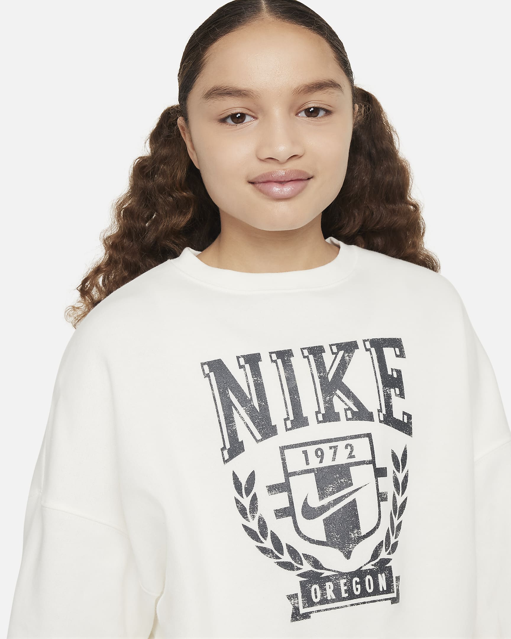 Sweat oversize à col ras-du-cou en tissu Fleece Nike Sportswear pour ado (fille) - Sail