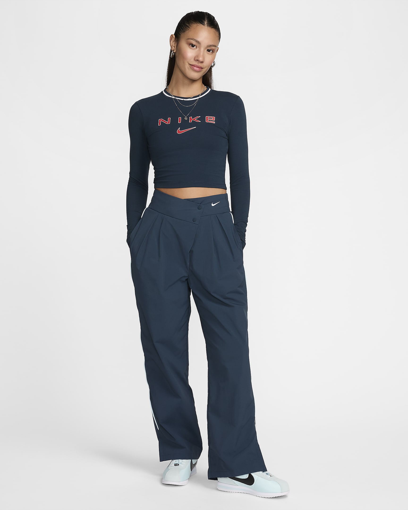 Nike Sportswear Collection Women's Mid-Rise Repel Asymmetrical-Waist Trousers - Armory Navy/Glacier Blue/White