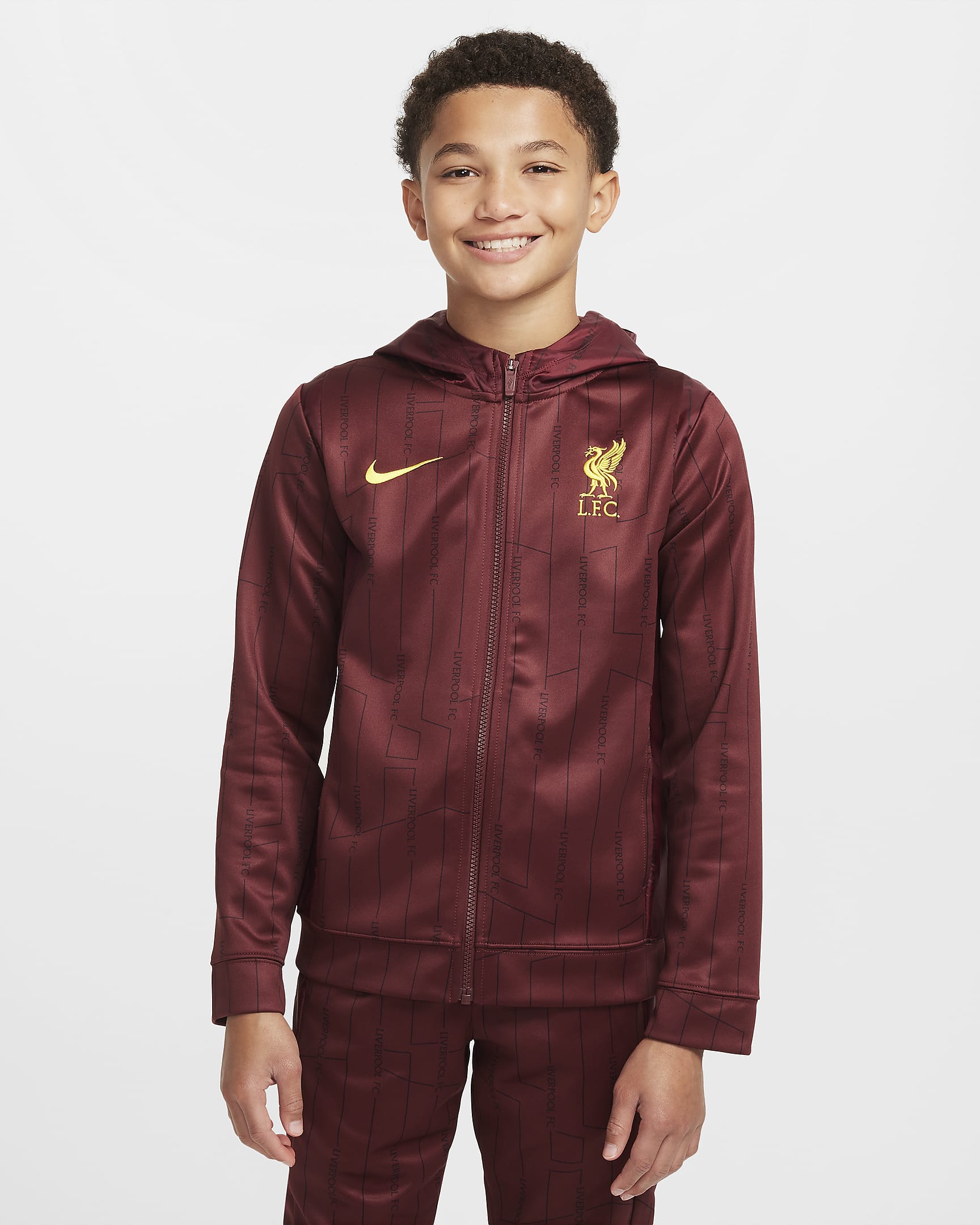 Liverpool FC Thuis Nike geweven voetbaltrainingspak voor kids - Dark Team Red/Chrome Yellow