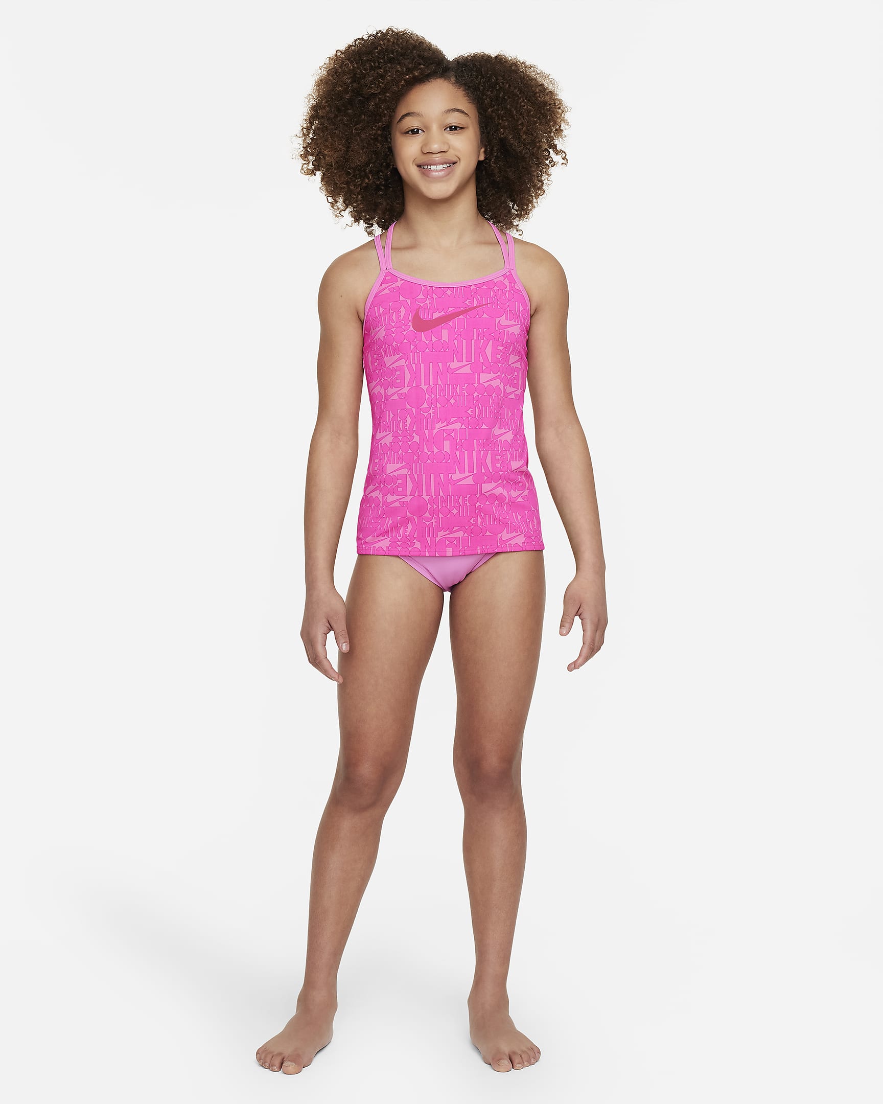 Conjunto de tankini con espalda en T para niña talla grande Nike Swim Retro Flow - Rosa feroz