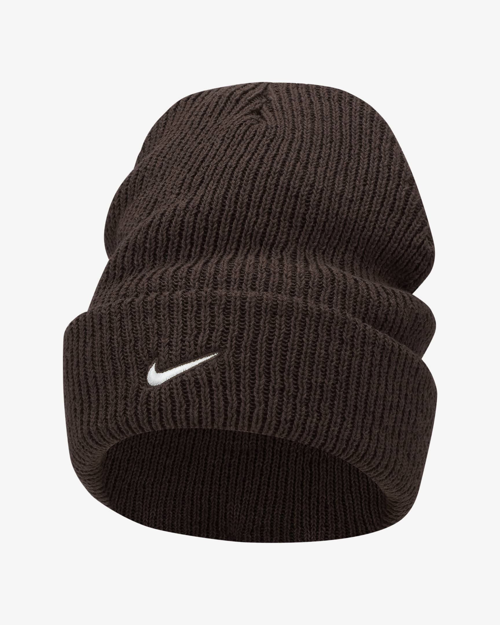 Nike Peak Tall Cuff Swoosh Beanie - Baroque Brown/White