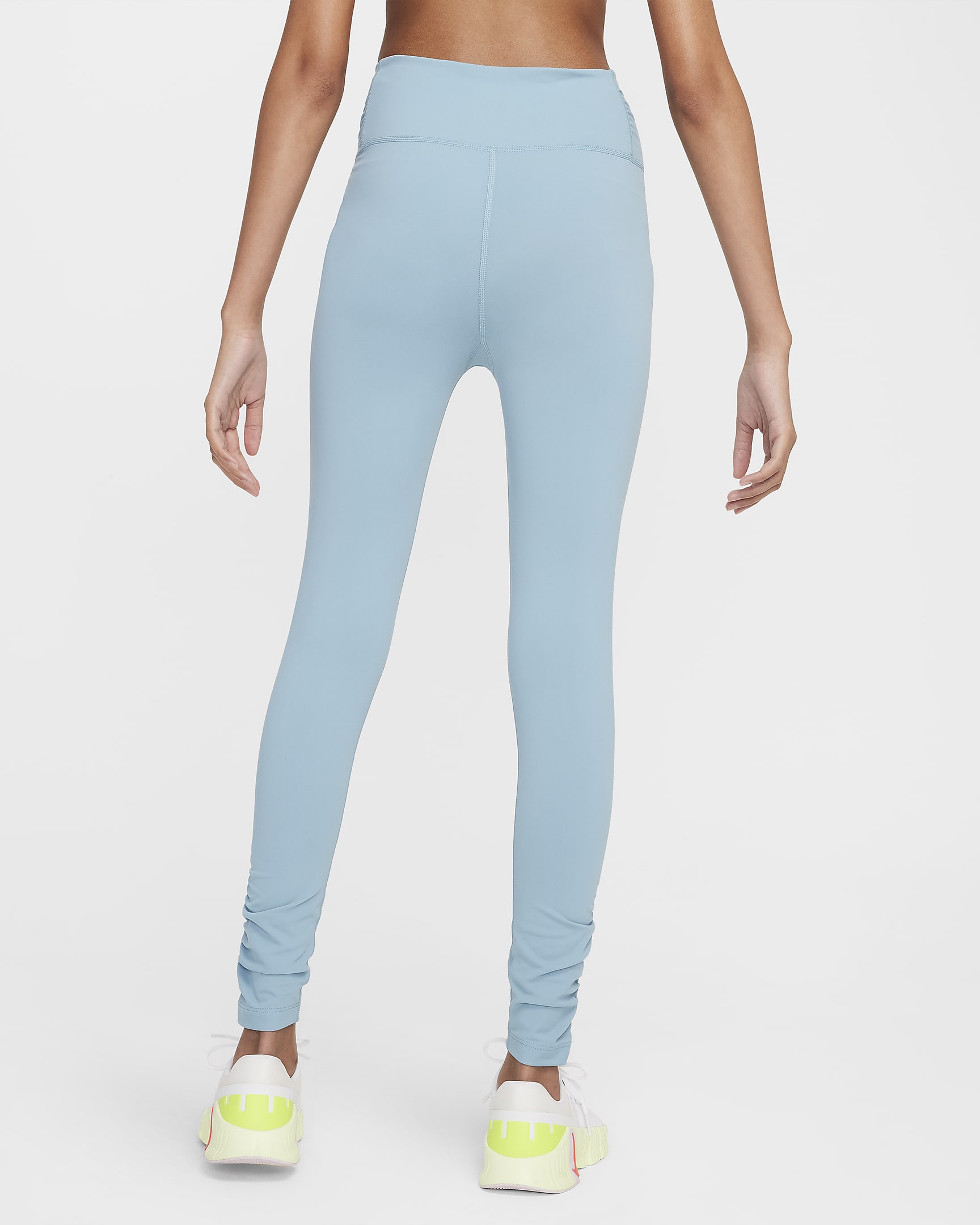 Nike One Girls' Dri-FIT High-Waisted Leggings - Denim Turquoise/White