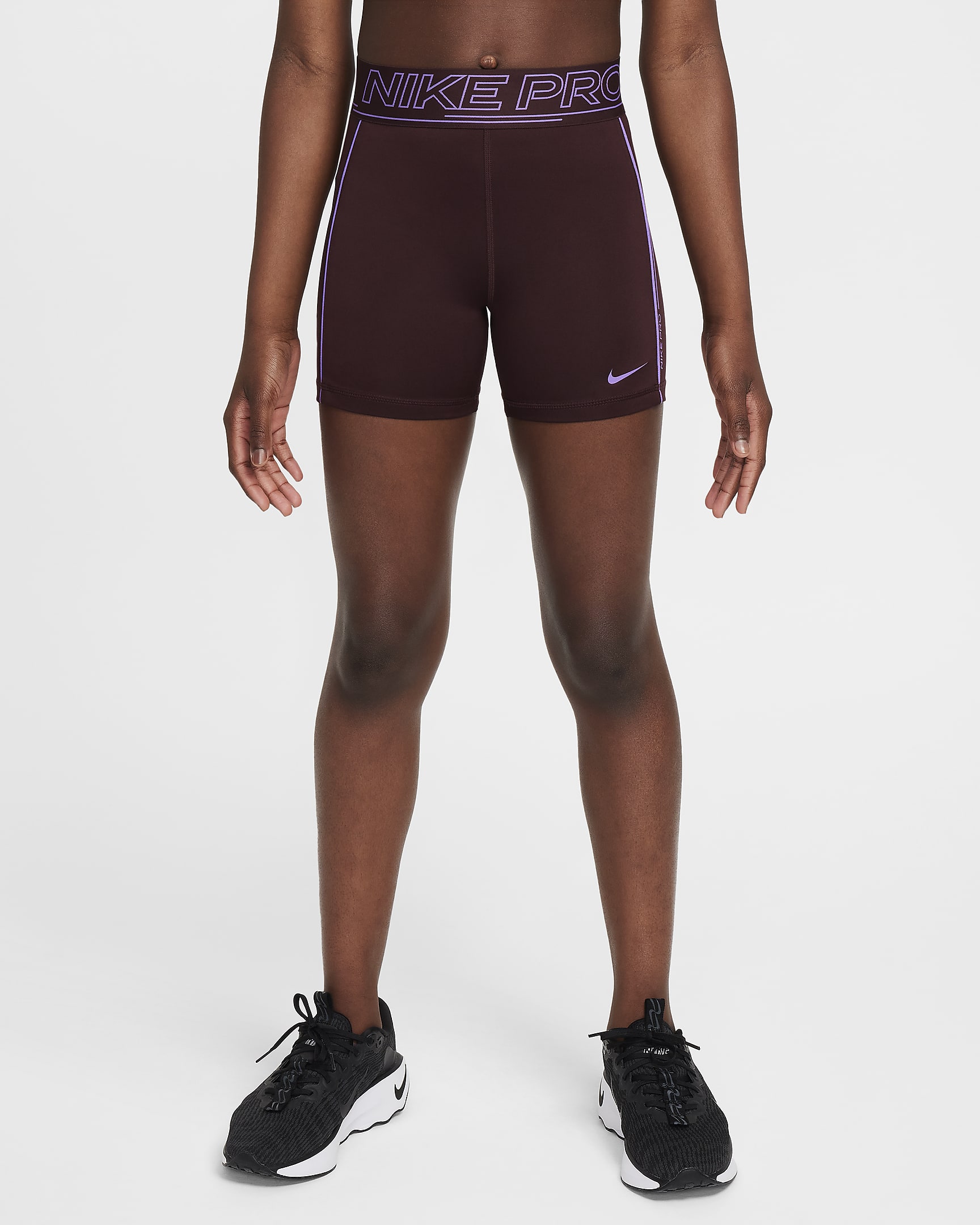 Nike Pro Dri-FIT-shorts til piger (7,6 cm) - Burgundy Crush/Black Raspberry/Black Raspberry