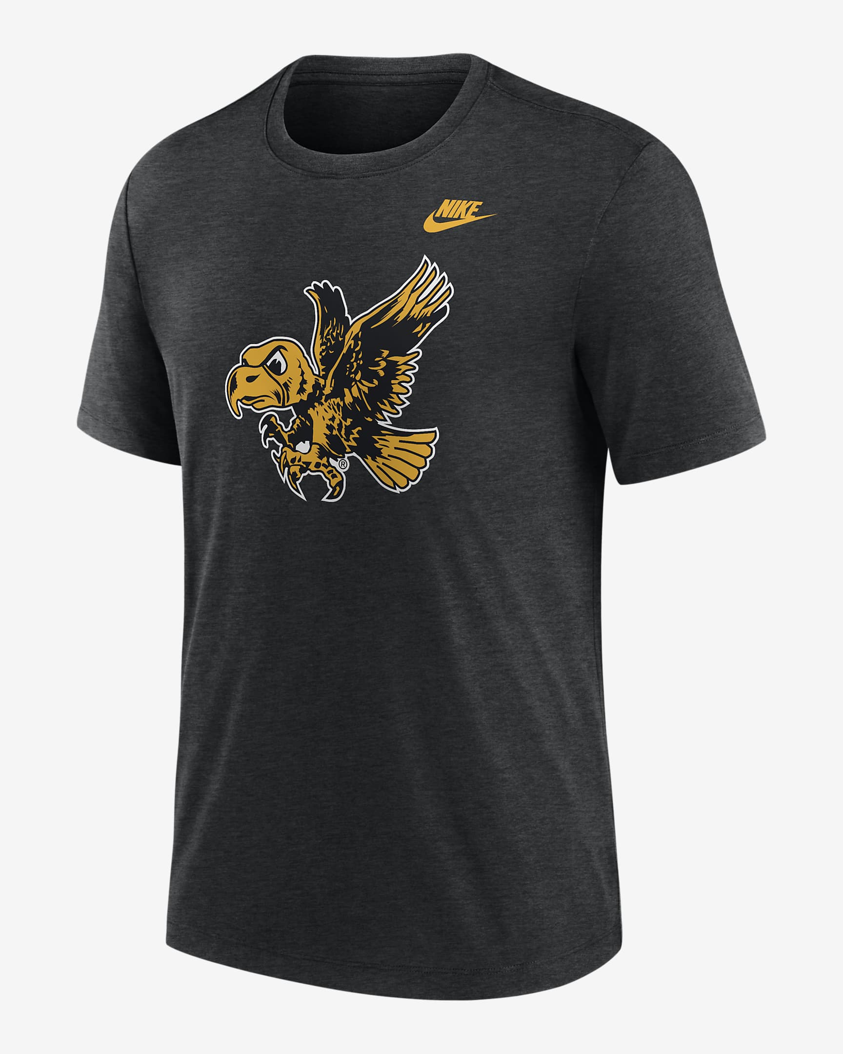 Iowa Hawkeyes Blitz Evergreen Legacy Primary Men's Nike College T-Shirt - Black Heather