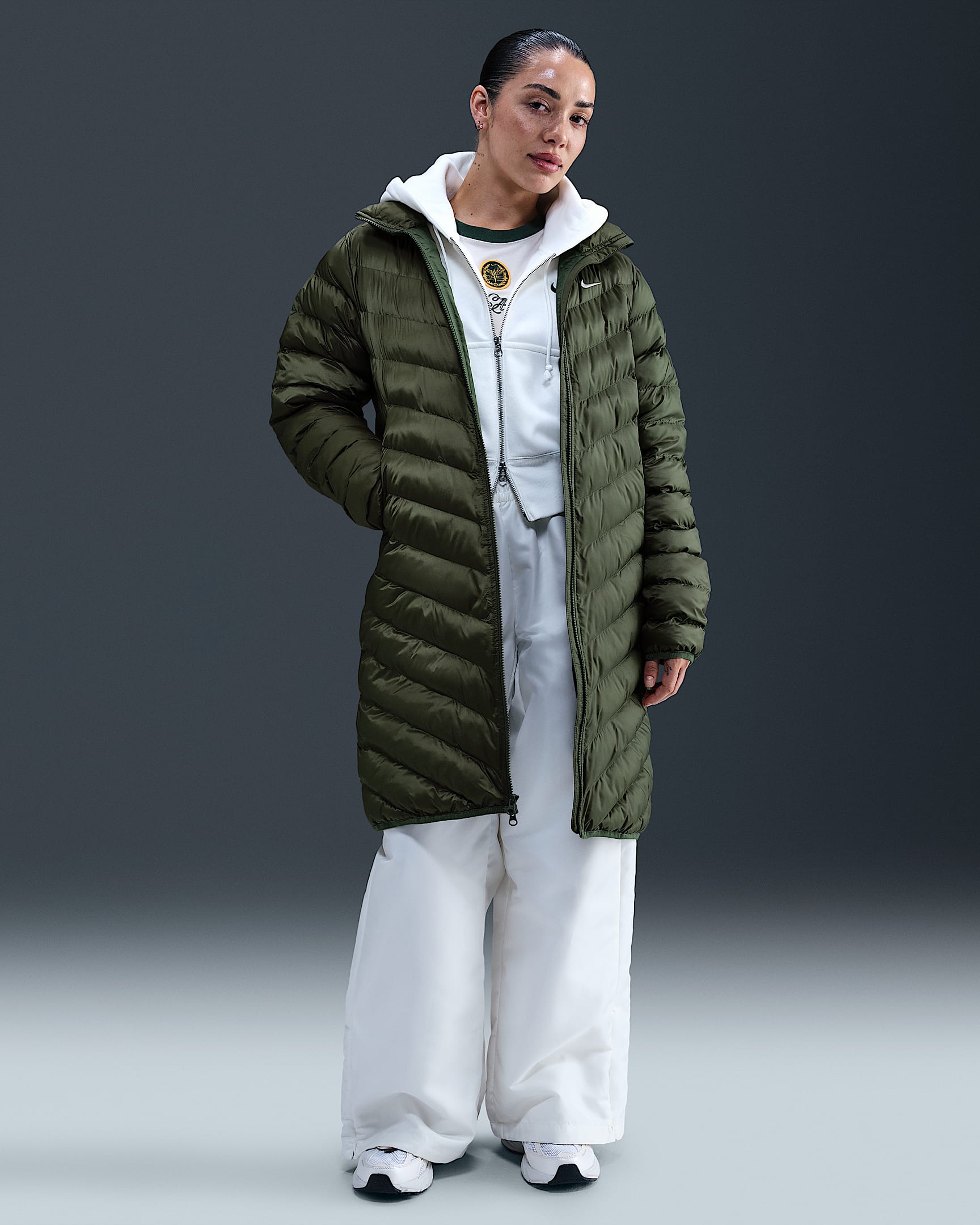Nike Sportswear Windpuffer Women's Therma-FIT Hooded Parka - Medium Olive/Sail