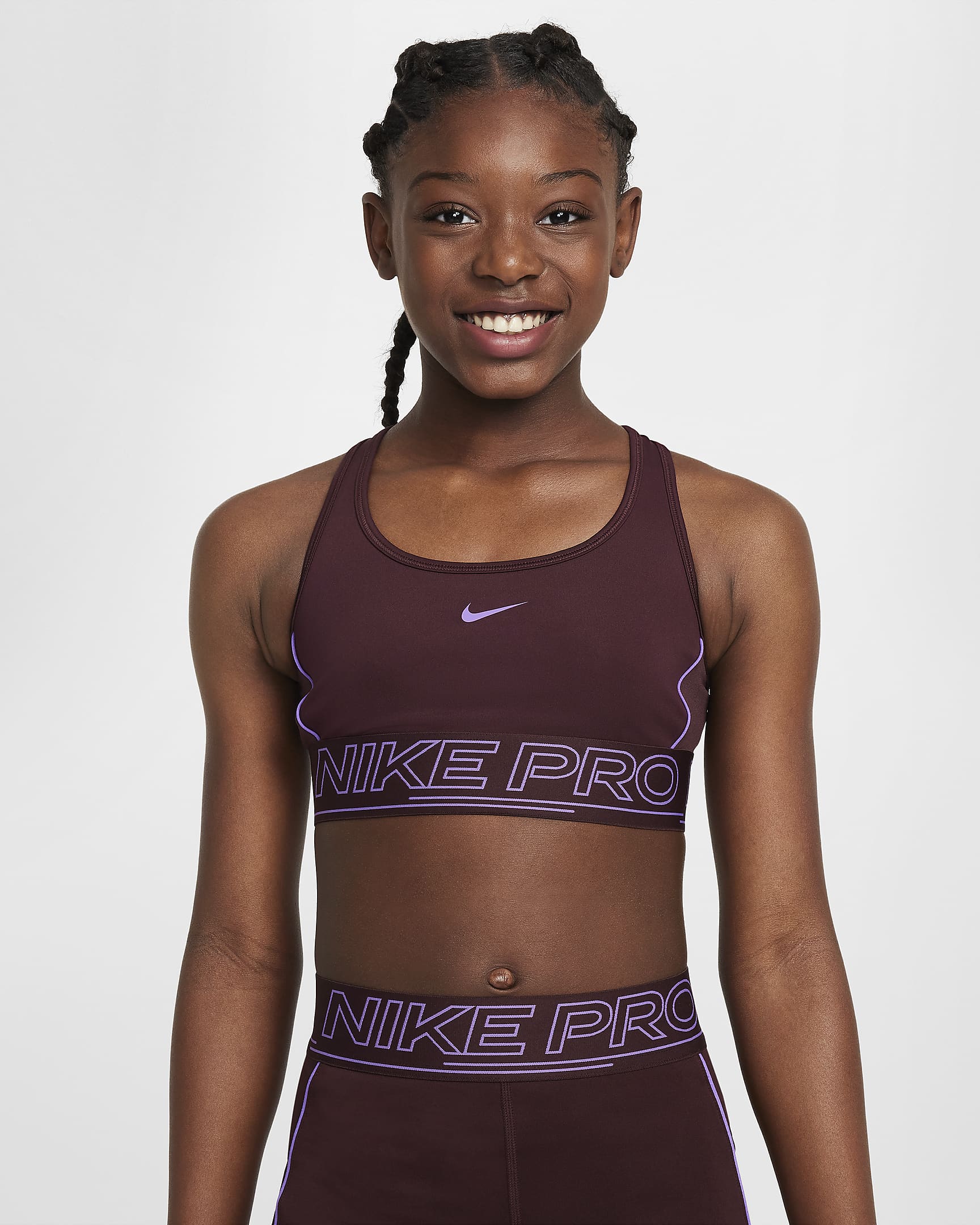 Brassière de sport Nike Pro Swoosh pour fille - Burgundy Crush/Black Raspberry/Black Raspberry