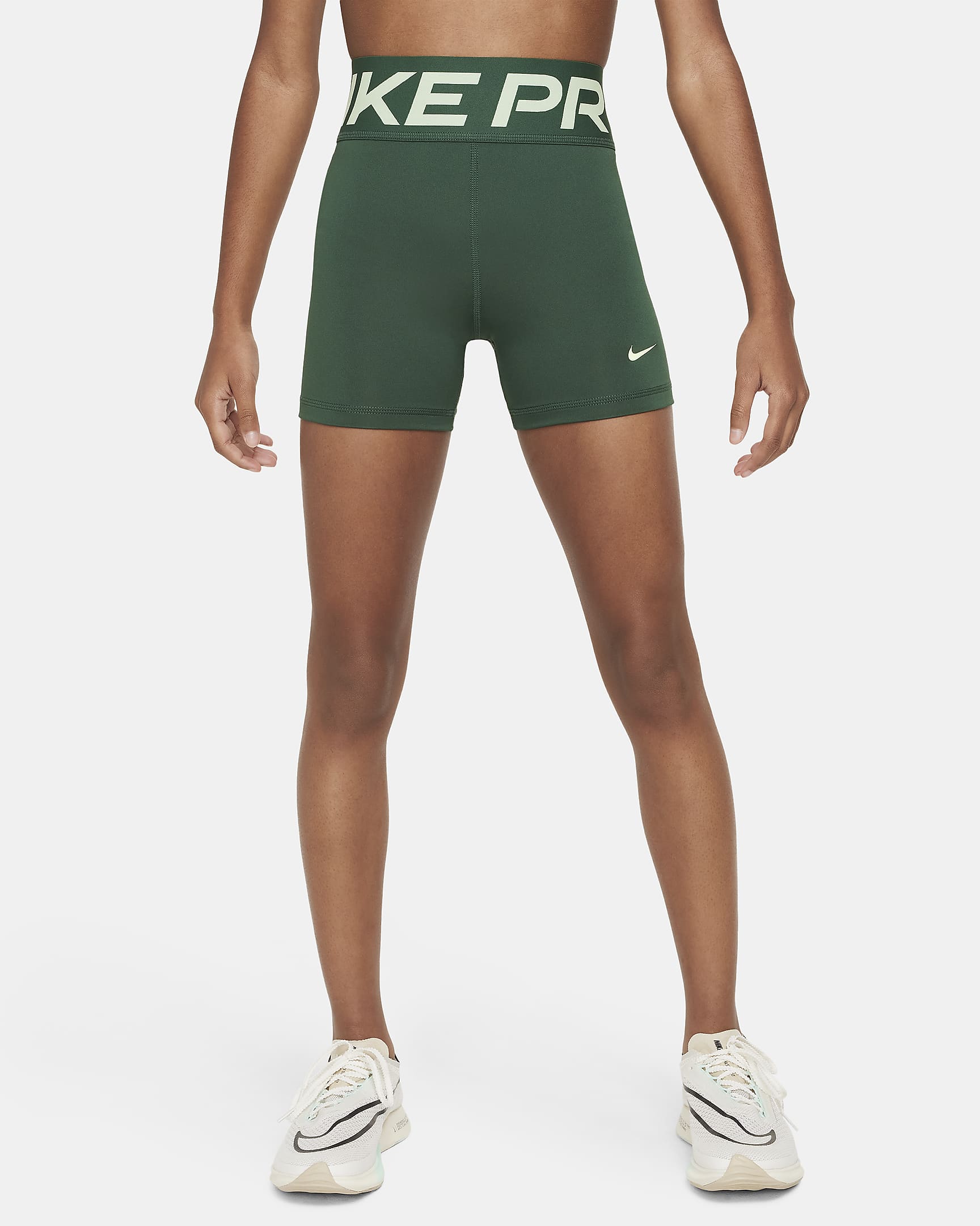 Nike Pro Girls' Dri-FIT Shorts - Fir/Barely Volt