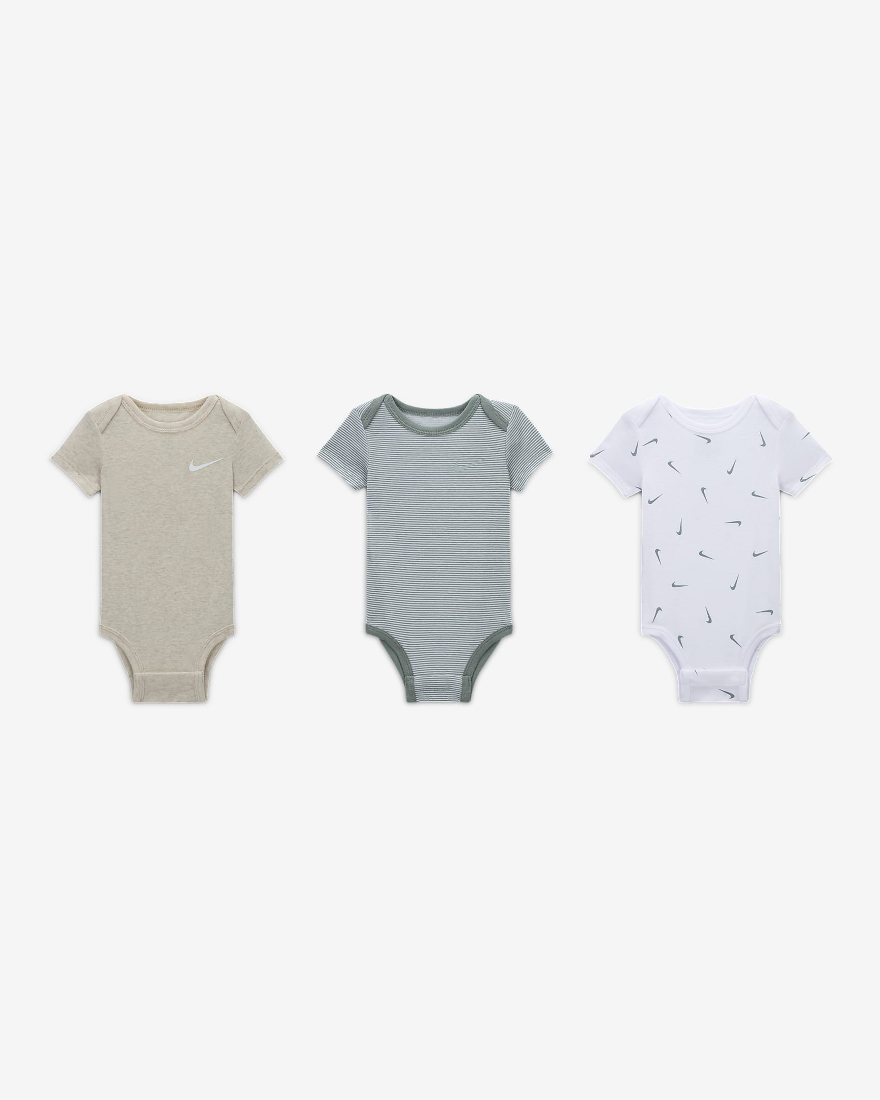 Nike Baby Essentials Baby (0–9M) 3-Pack Bodysuits - Multi-Colour/Mica Green