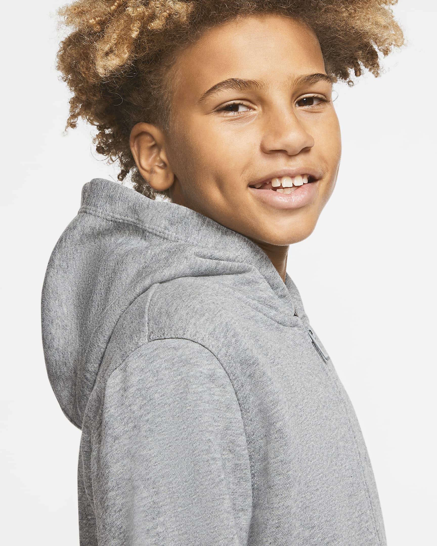 Nike Sportswear Club Big Kids' Full-Zip Hoodie - Carbon Heather/Smoke Grey/White