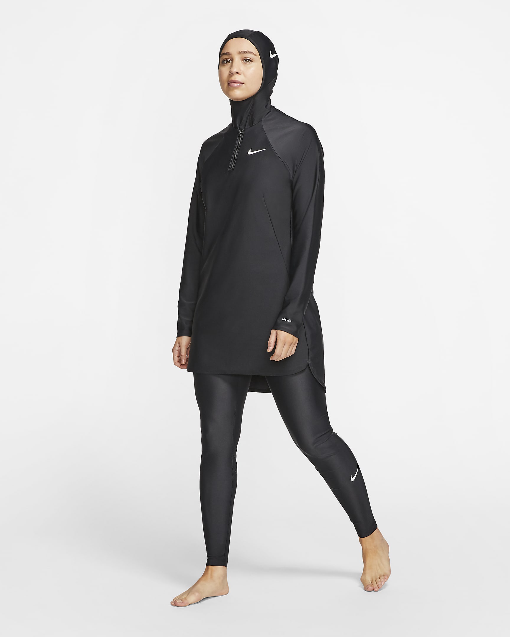 Nike Victory schmale Schwimm-Leggings mit durchgehendem Schutz für Damen - Schwarz/Schwarz/Weiß