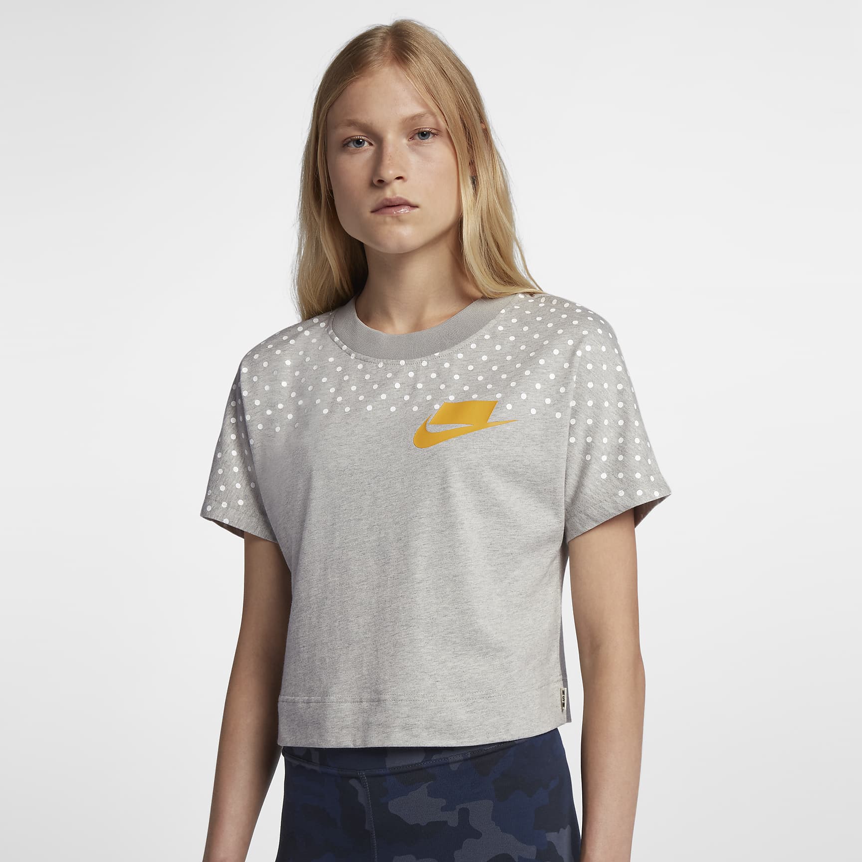 Nike Sportswear Women's Crop Top - Grey Heather/Yellow Ochre/White/Yellow Ochre