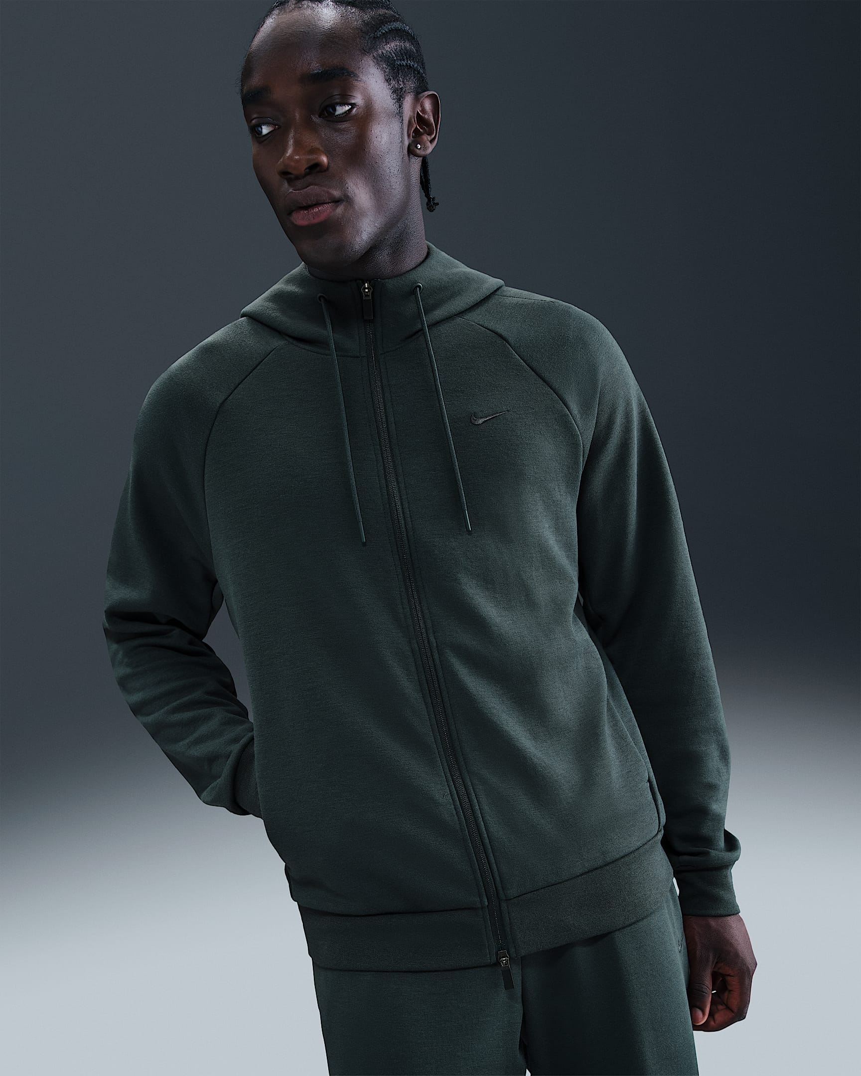 Nike Primary Fleece Dri-FIT UV teljesítményfokozó, hosszú cipzáras, kapucnis férfipulóver - Seaweed/Seaweed