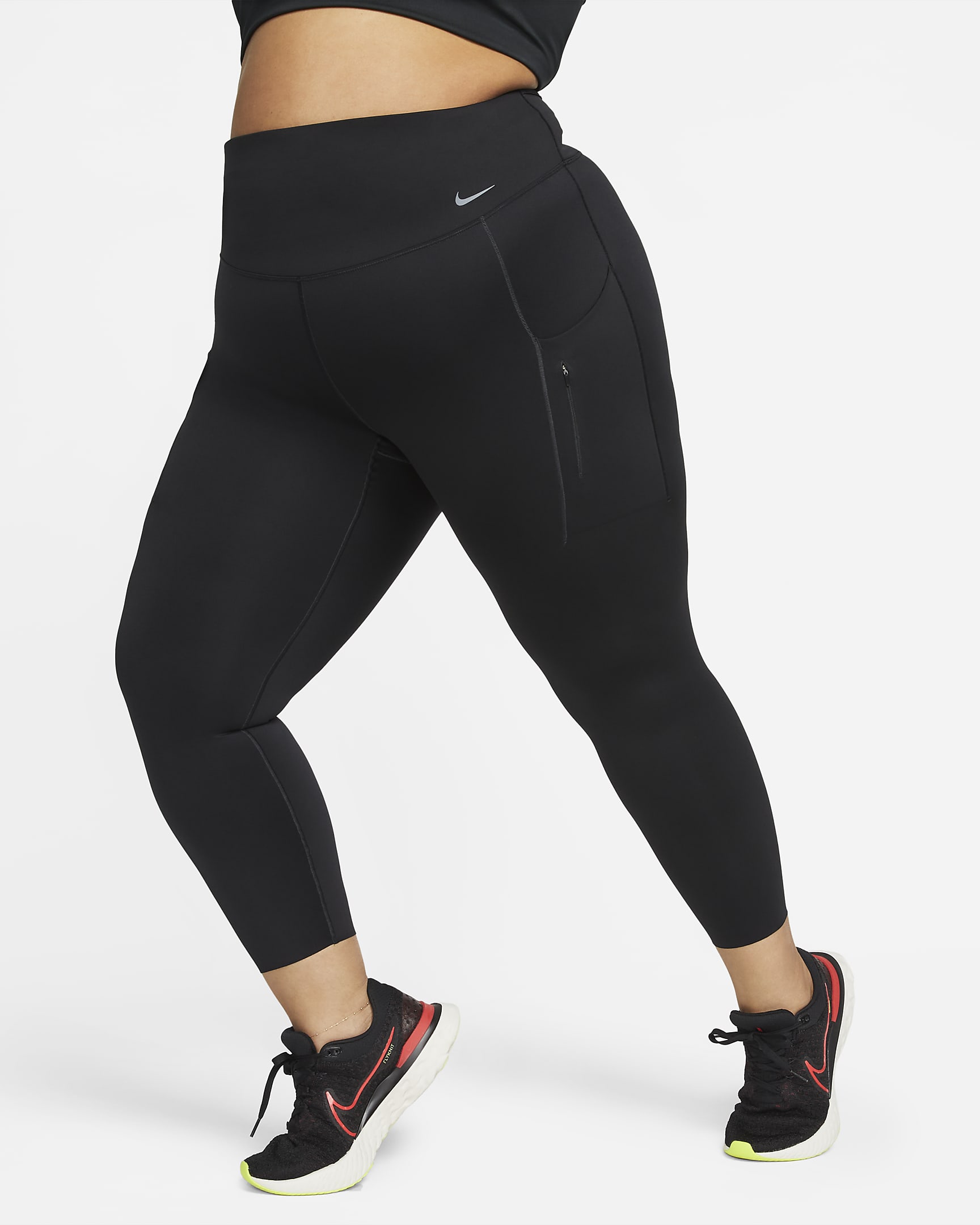 Nike Go Women's Firm-Support High-Waisted 7/8 Leggings with Pockets (Plus Size) - Black/Black