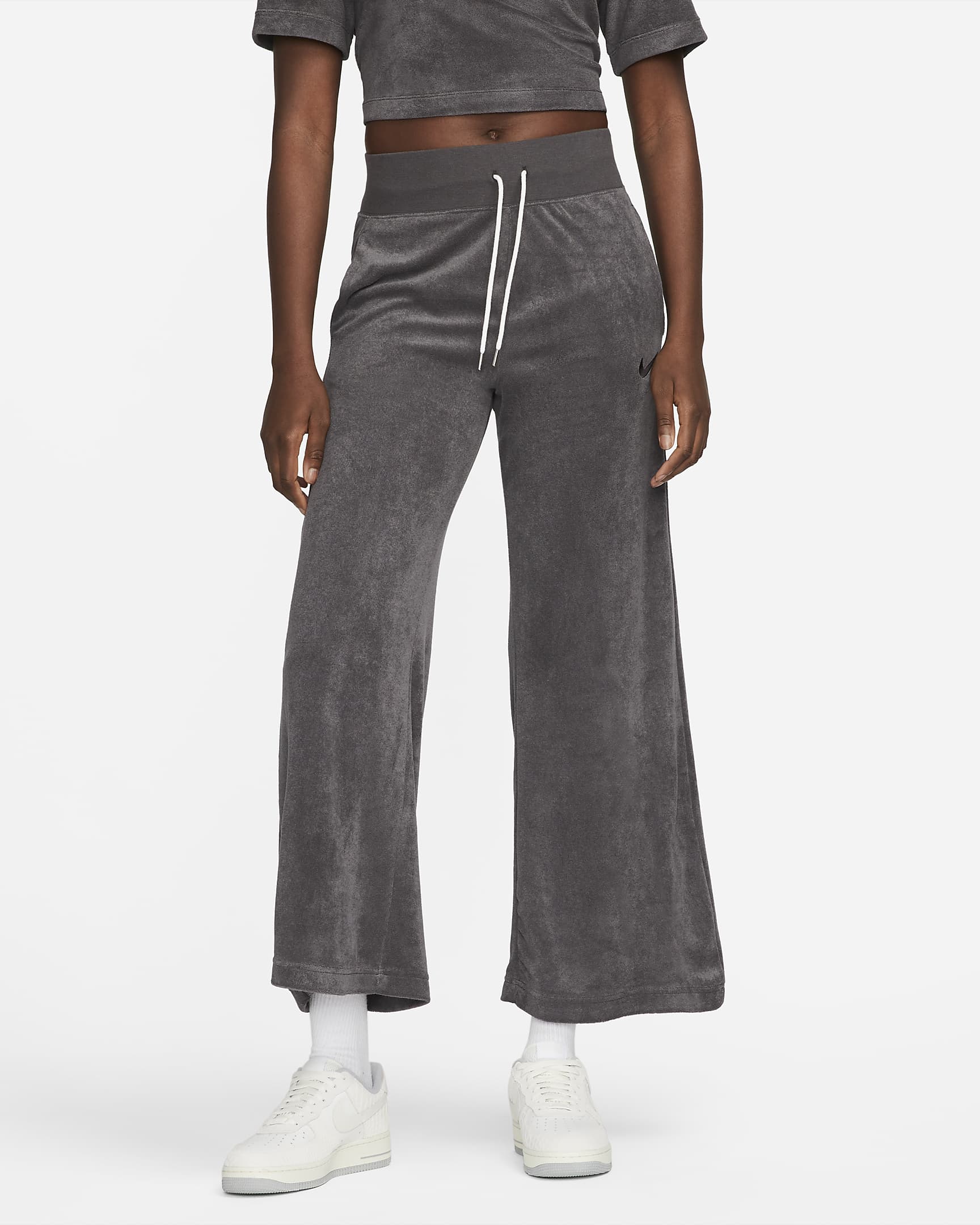 Nike Sportswear Women's High-Waisted Wide-Leg Terry Trousers - Anthracite/Black