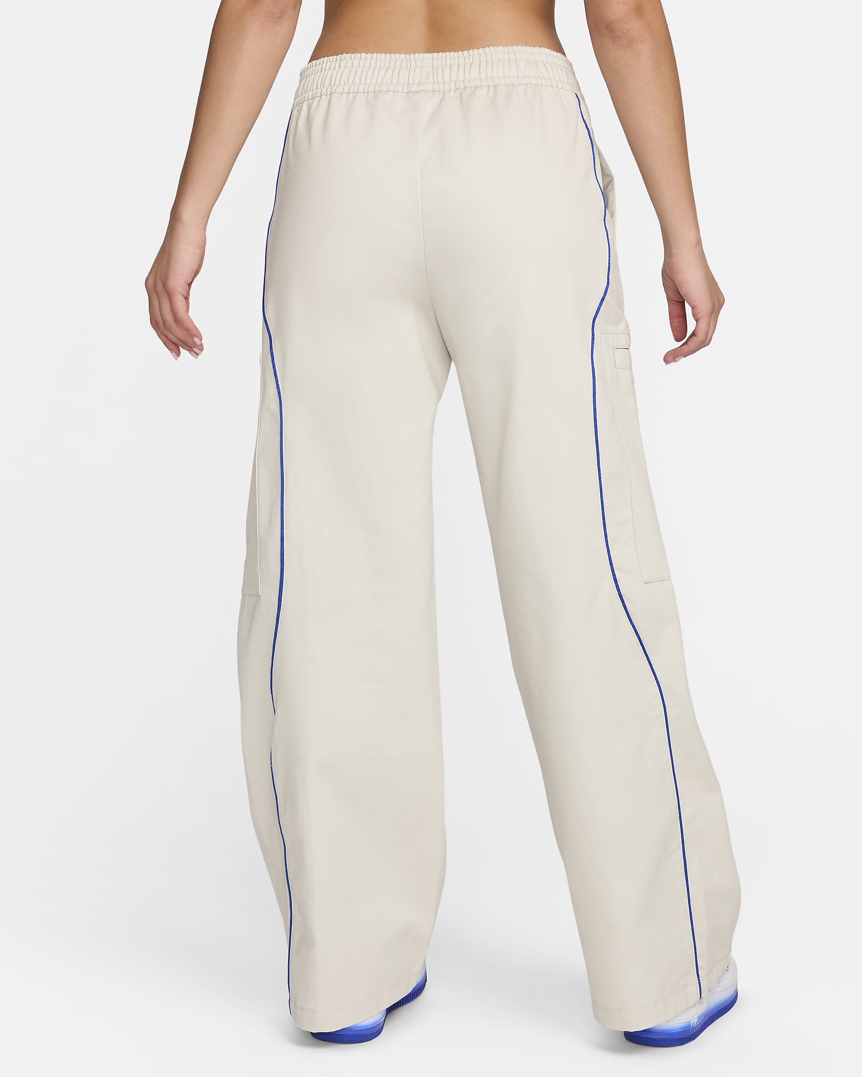 Nike Sportswear Women's High-Waisted Woven Trousers - Light Bone/Game Royal/White