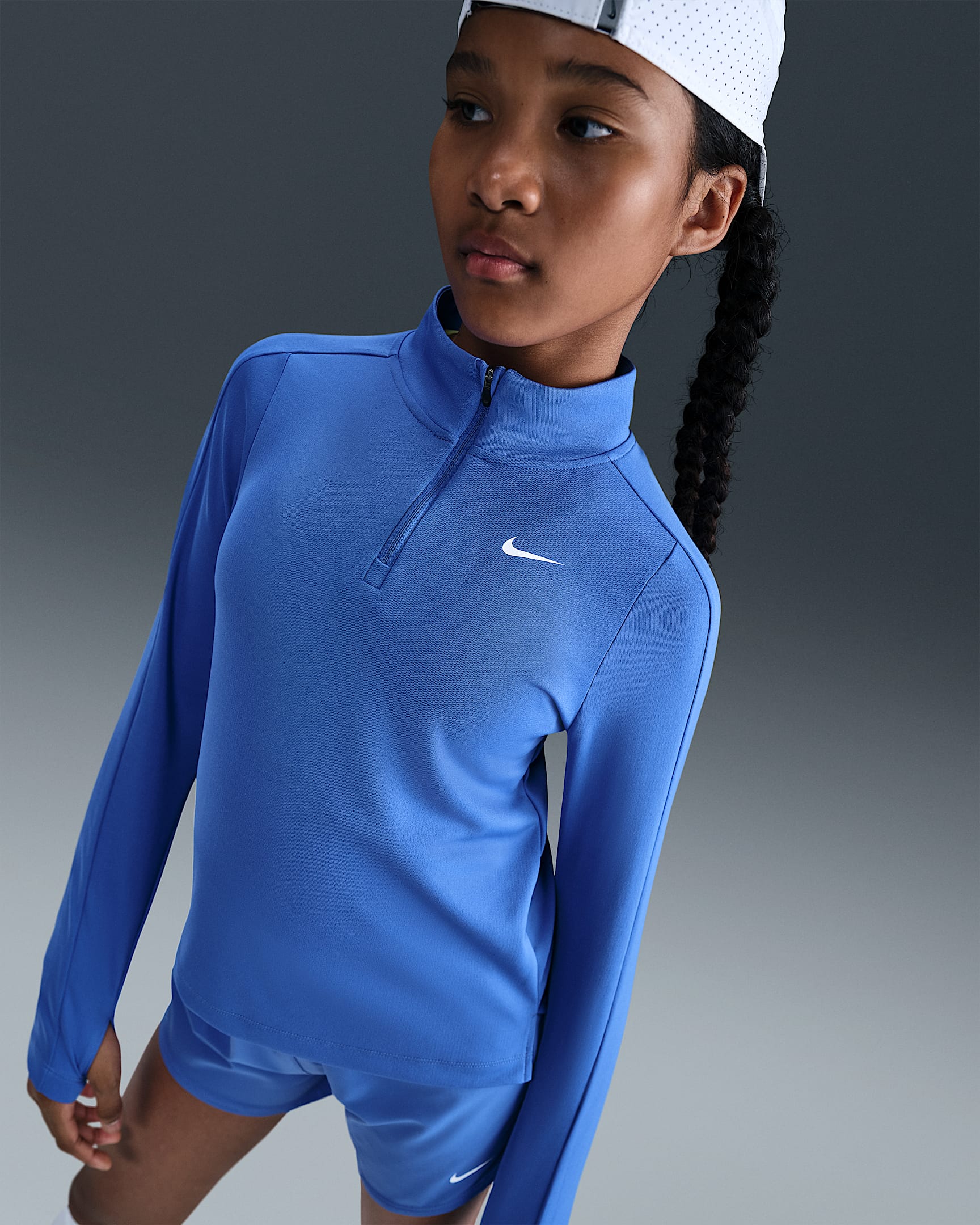 Nike Girls' Dri-FIT Long-Sleeve 1/4-Zip Top - Comet Blue/White