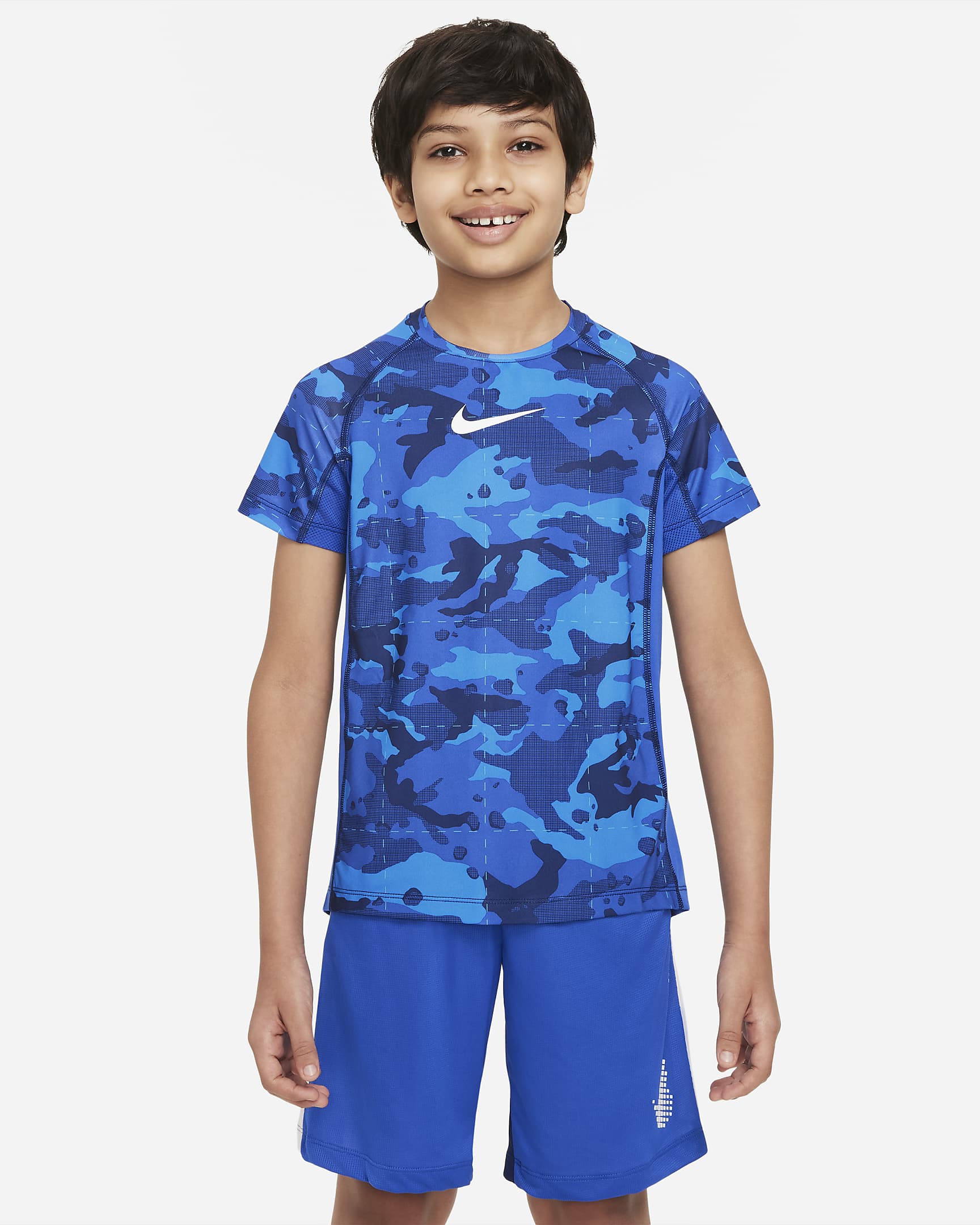 Nike Pro Dri-FIT Big Kids' (Boys') Short-Sleeve Training Top - Game Royal/White