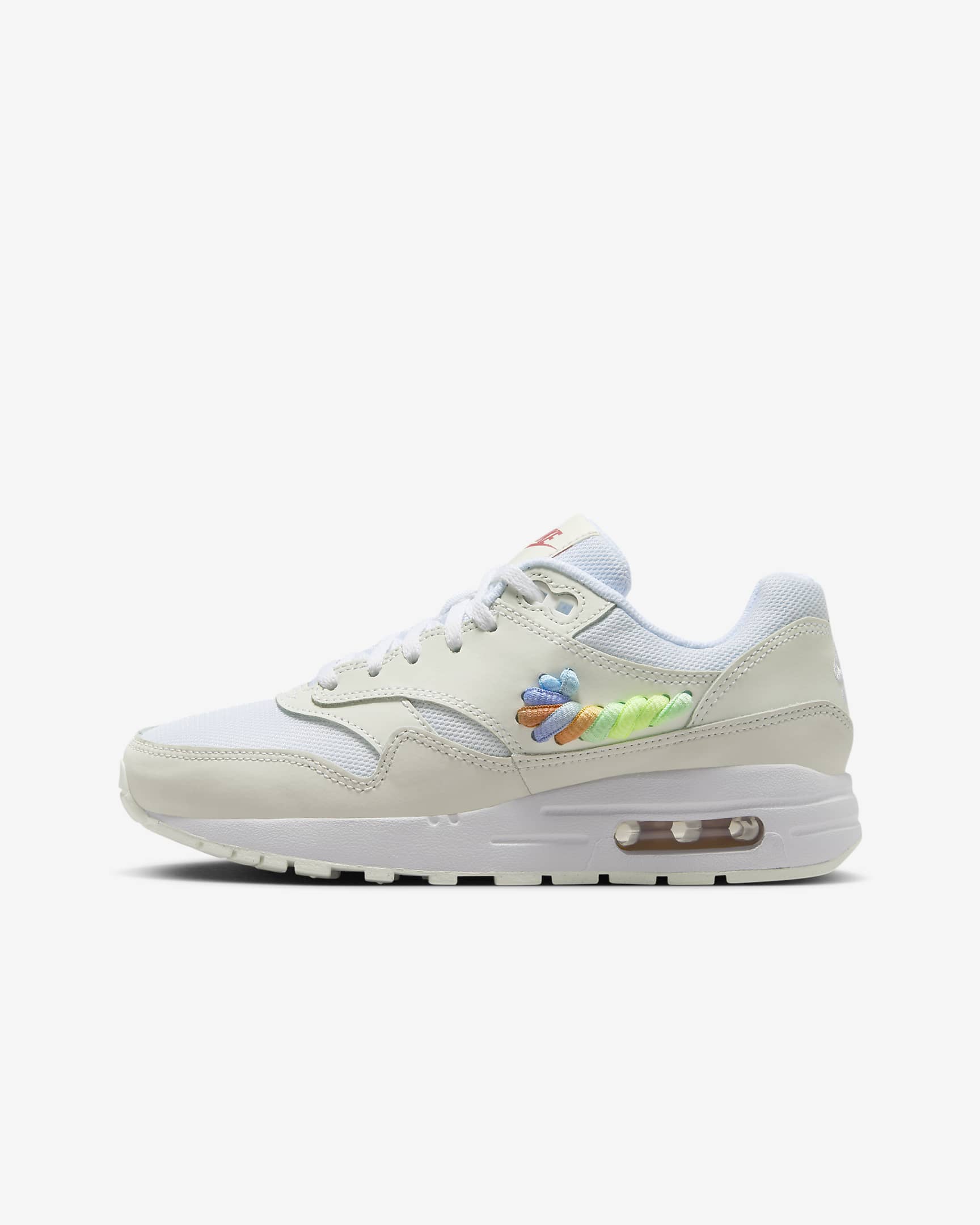 Tenis para niños grandes Nike Air Max 1 SE - Blanco/Blanco cumbre/Rosa tierra/Multicolor